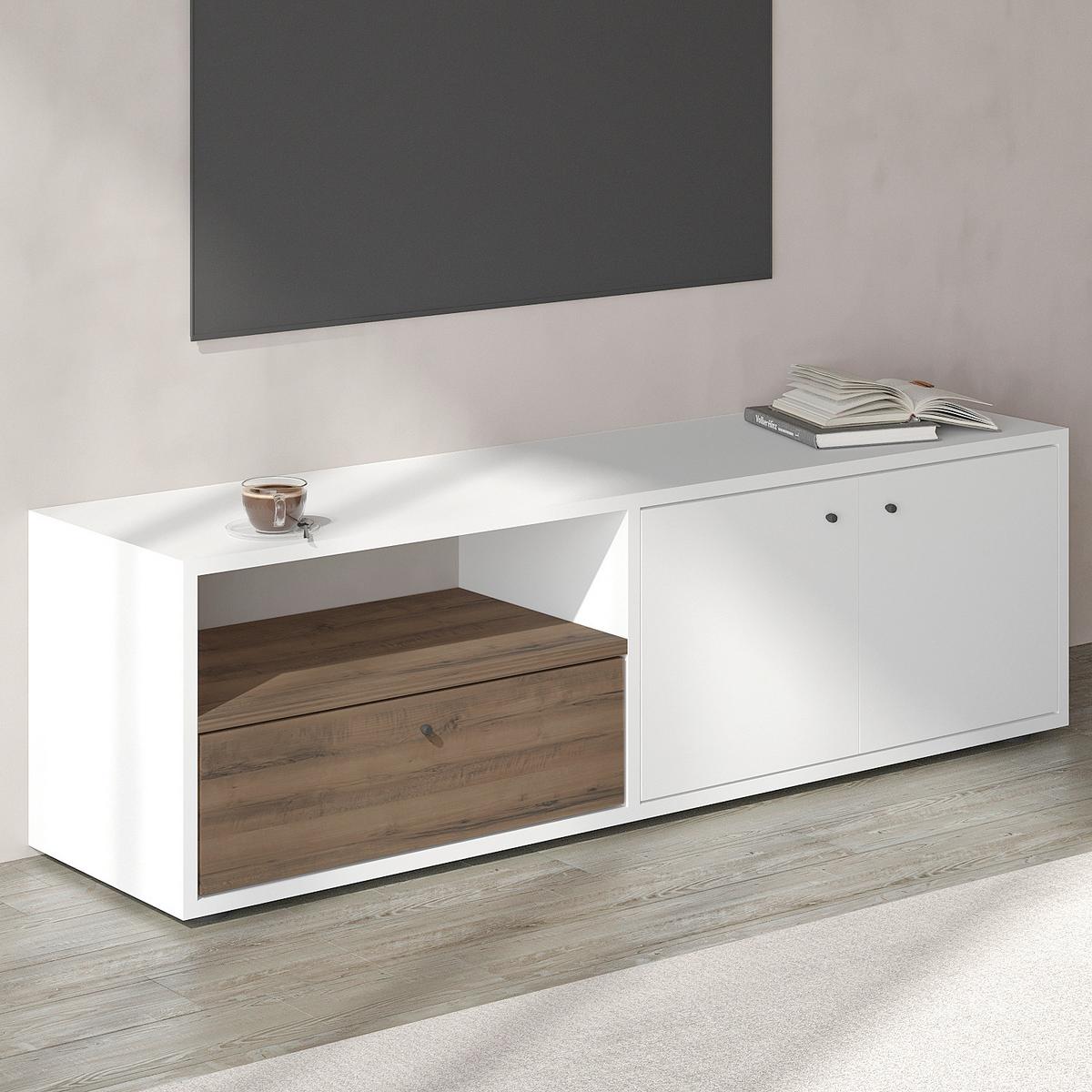 Lowboard Pao Tv Schrank - Weiss/Eichefarben, Design, Holzwerkstoff (35/42/136cm) - Livetastic