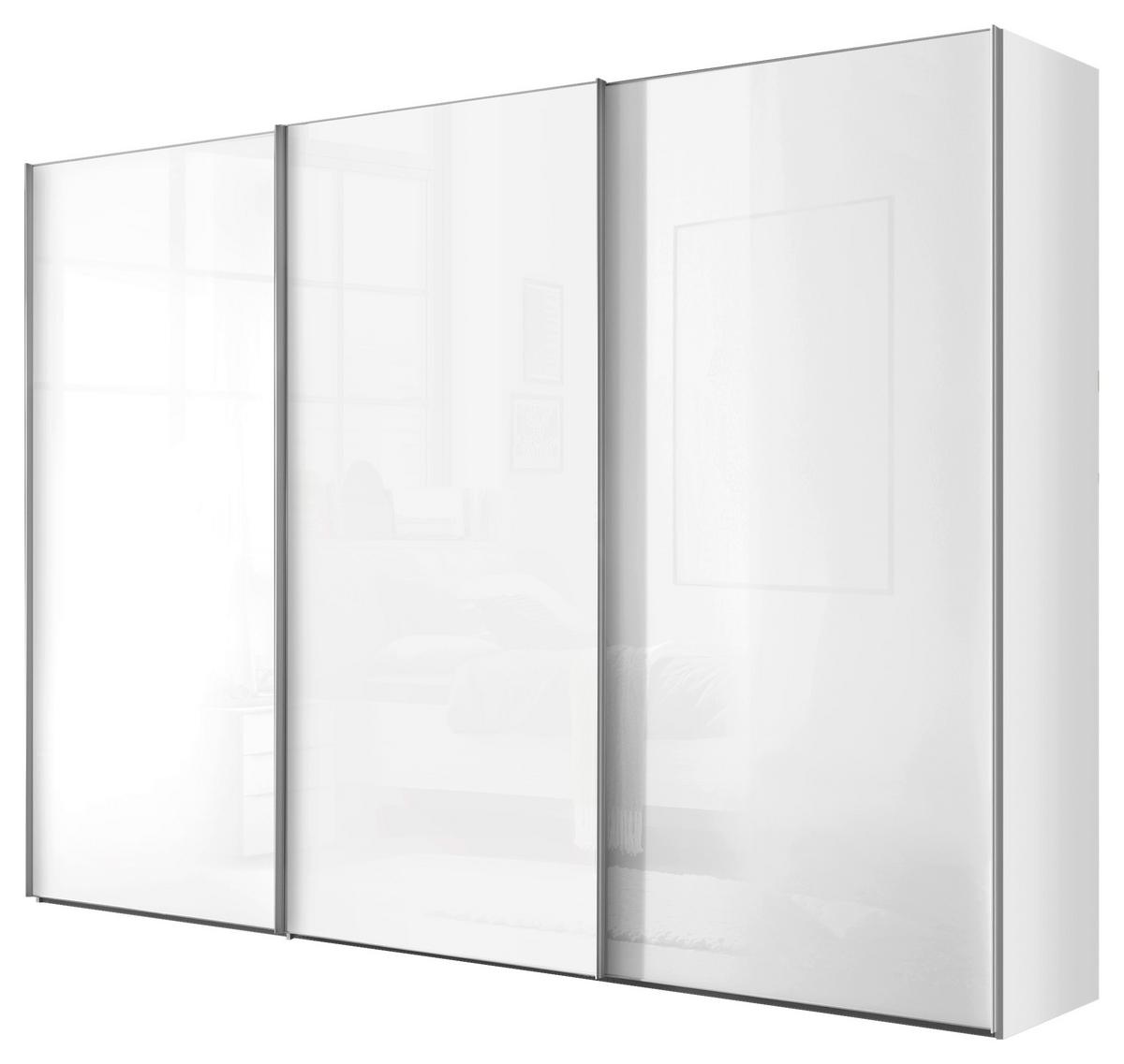 Schwebetürenschrank Lumos Weiss - couleur d'aluminium/blanc, Konventionell, métal/verre (298/222/68cm) - Based