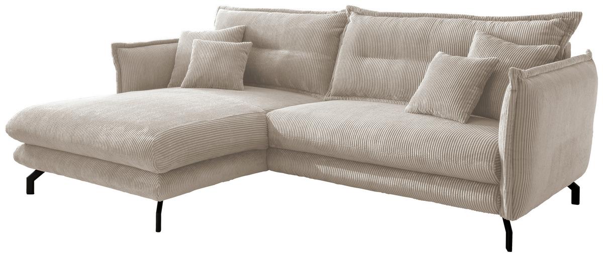 Wohnlandschaft Lava Beige Cord - Beige/Schwarz, MODERN, Textil/Metall (180/255cm) - Livetastic