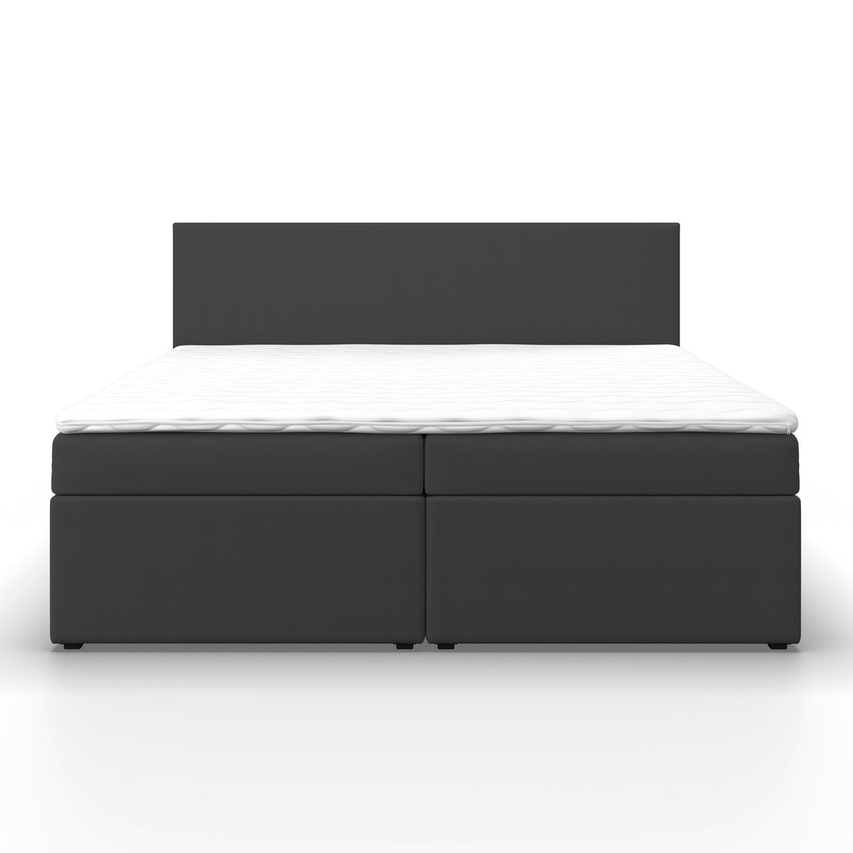 Boxbett Lucy ca. 180x200 cm Dunkelgrau mit Topper - Dunkelgrau, MODERN, Holz/Holzwerkstoff (180/200cm) - Bessagi Home