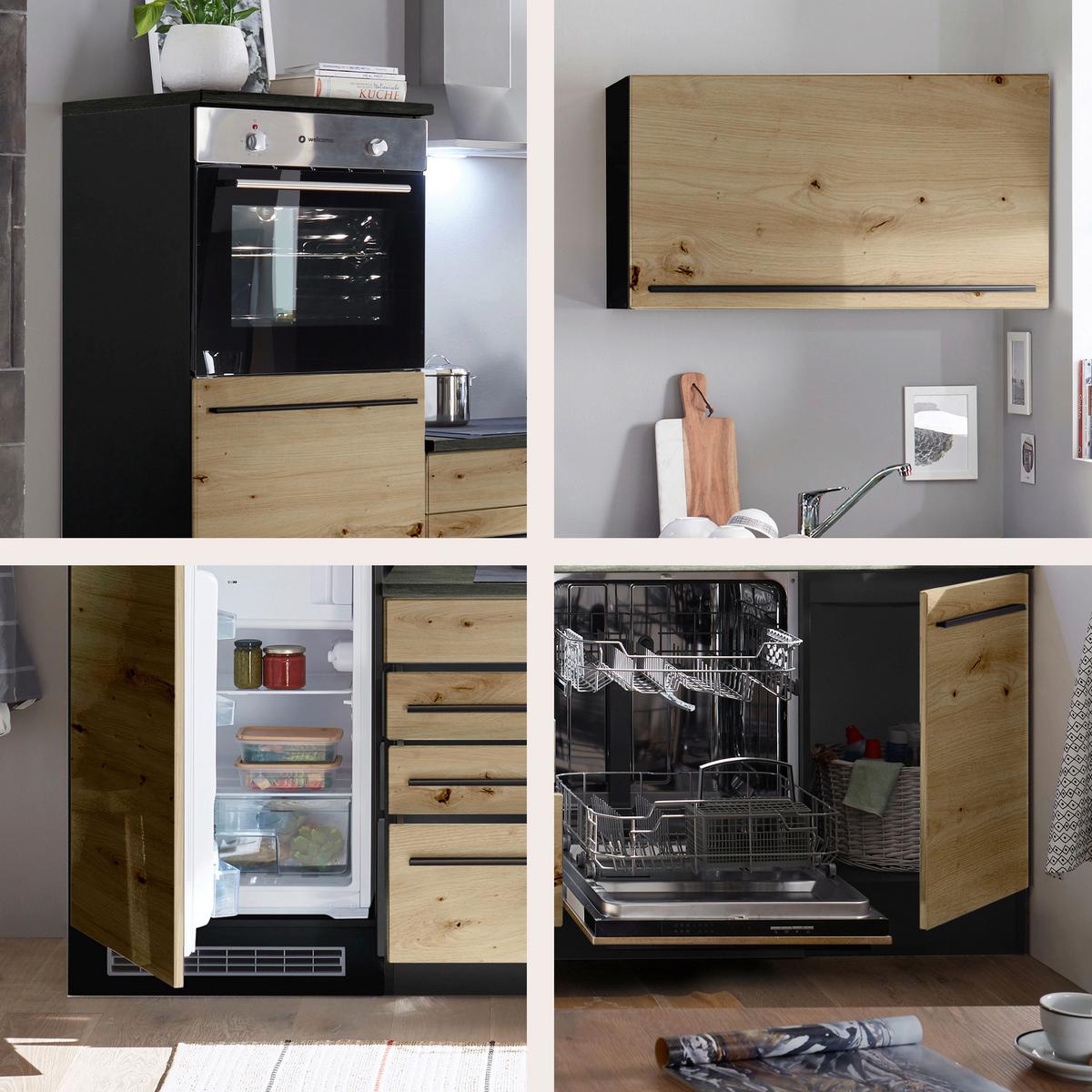 Küchenblock Jazz mit Geräten ca.260cm Eiche/Anthrazit - Anthrazit/Schwarz, KONVENTIONELL, Holzwerkstoff/Kunststoff (260cm) - P & B