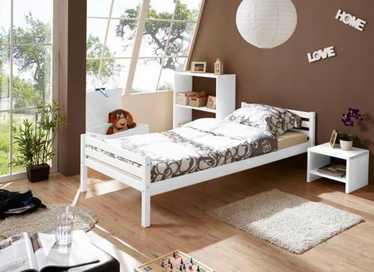 Postelja Nadine, 90x200, Bor, Masivno, Bela - bela, Konvencionalno, les (90/200cm) - MID.YOU