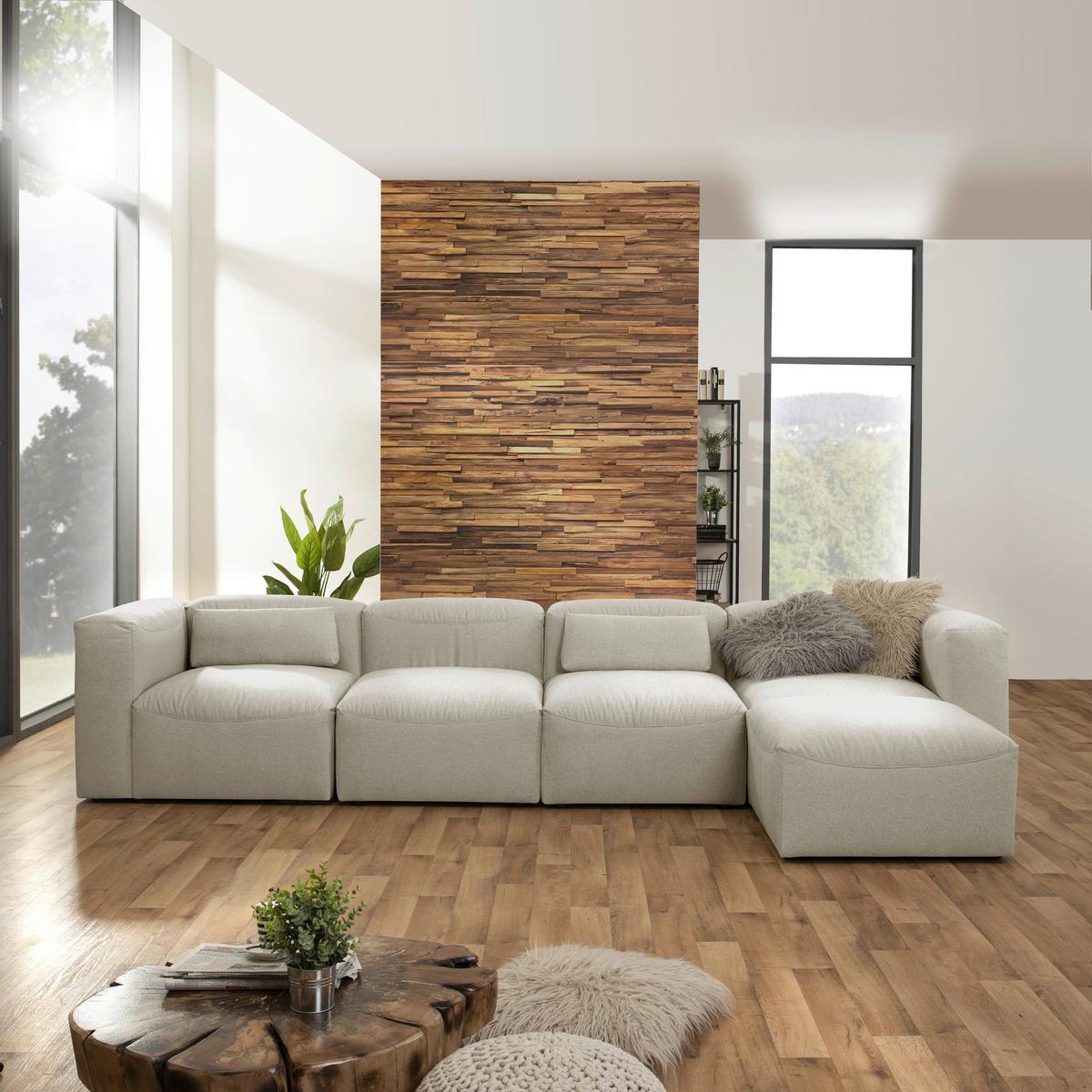 Ecksofa Lena in Creme Flachgewebe - Creme, Design, Kunststoff/Textil (350/175cm) - Max Winzer