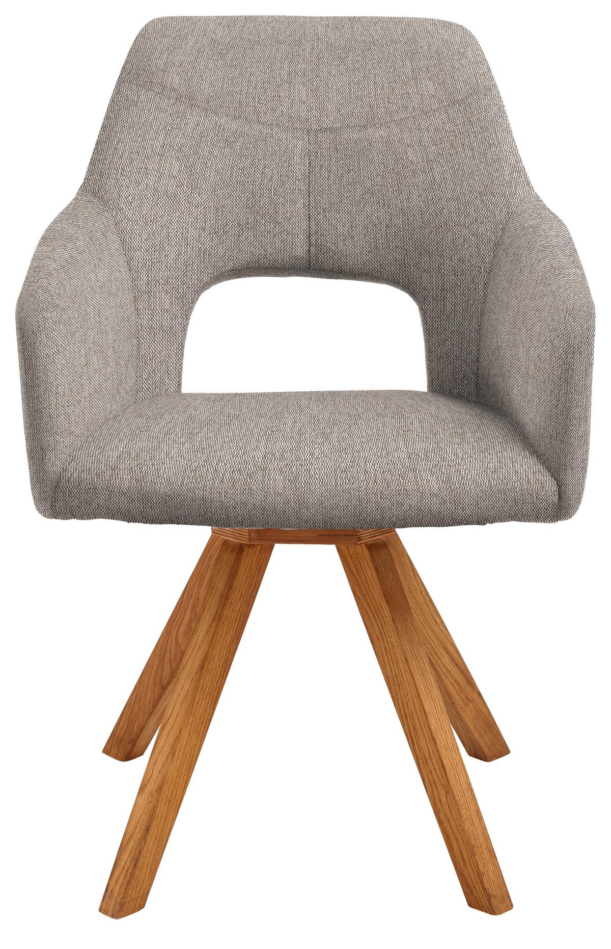 KRZESŁO Z PODŁOKIETNIKAMI EVITA - kolor dębowy/cappuccino, Design, drewno/tkanina (57/84/57cm) - Voleo