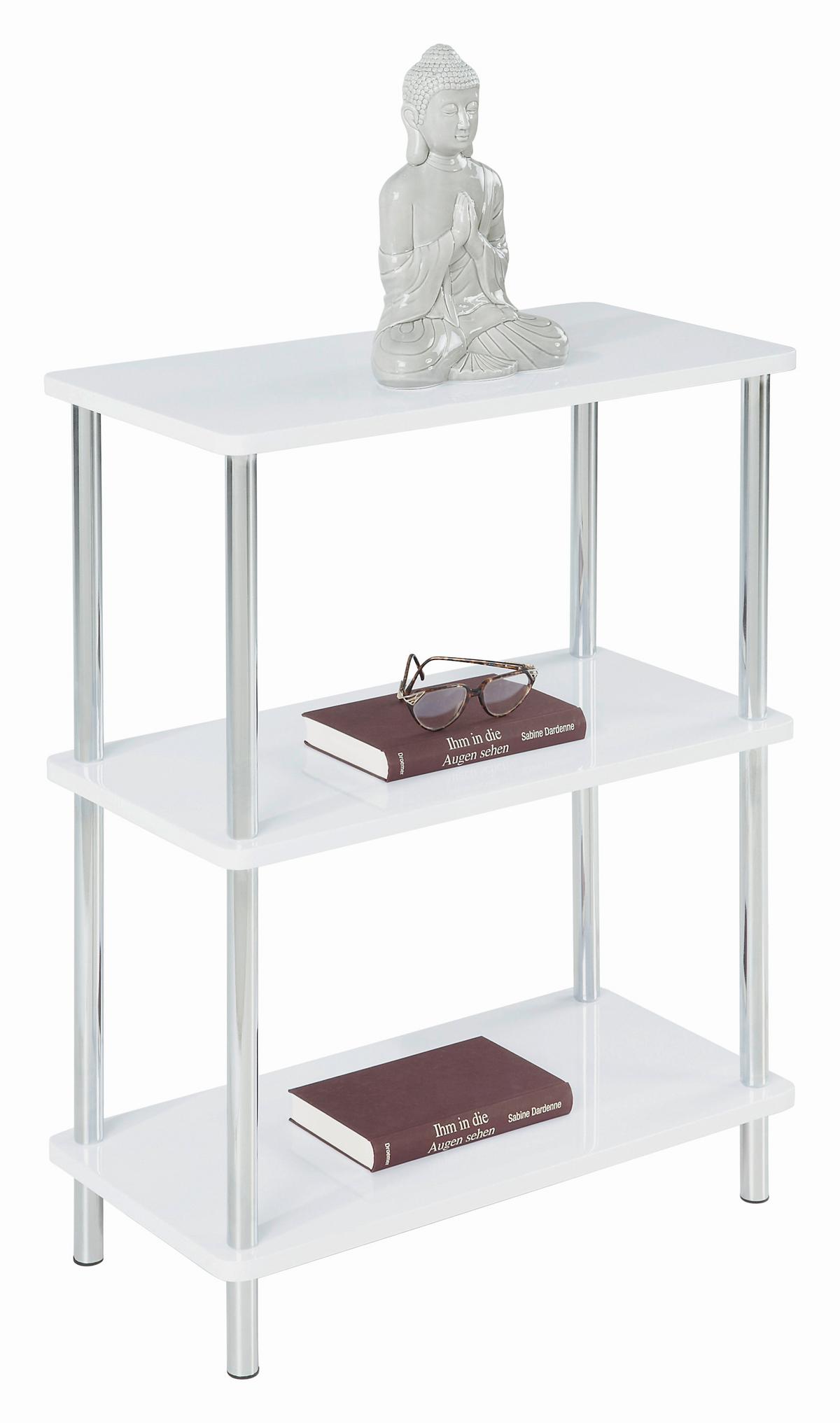 Regal Tim, Bela, Krom - barve kroma/bela, Moderno, kovina/leseni material (60/83/30cm) - Modern Living