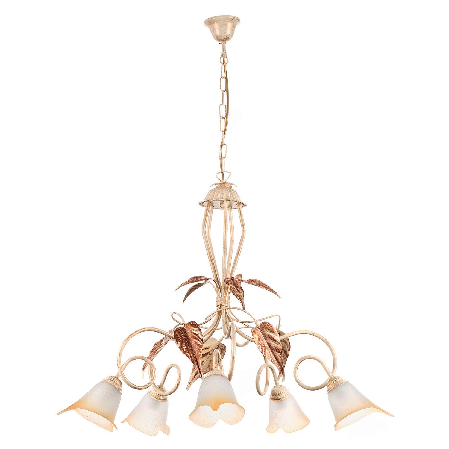 Kronleuchter Vanda Weiß/Beige max. 6 Watt - Beige/Weiß, Natur, Glas/Metall (90/90/130cm)