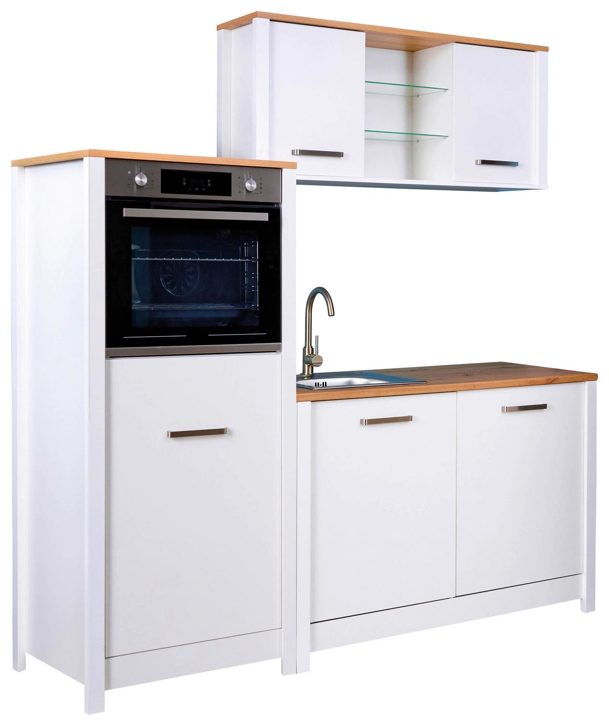 Küchenleerblock Bundle 2 o. Geräte Weiß/Eiche - Silberfarben/Weiß, MODERN, Glas/Holzwerkstoff (200/167/60cm) - home24