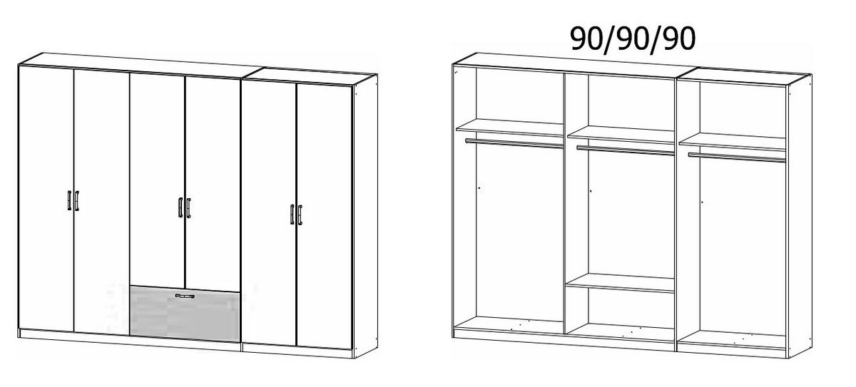 Omara Za Oblačila Bari, Bela, Barva Hrasta - siva/bela, Basics, kovina/leseni material (271/210/54cm) - Boxxx