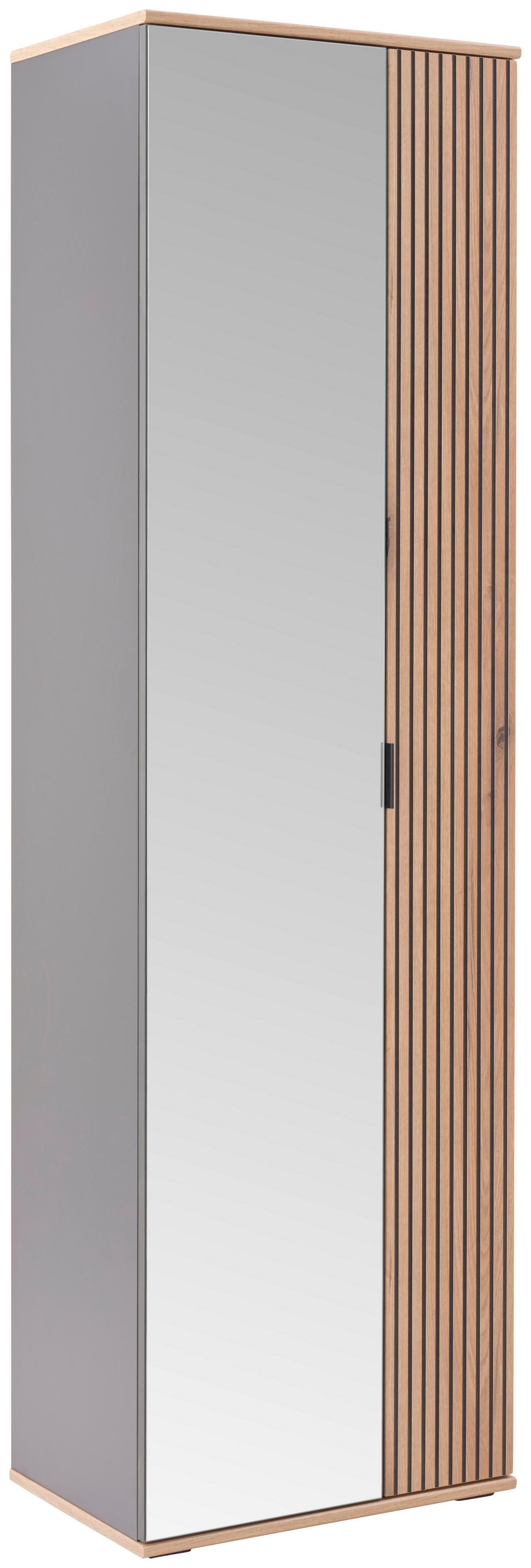 Dulap pentru hol CLEVER - culoare lemn stejar/antracit, Modern, sticlă/material pe bază de lemn (55,5/193/38cm) - Modern Living