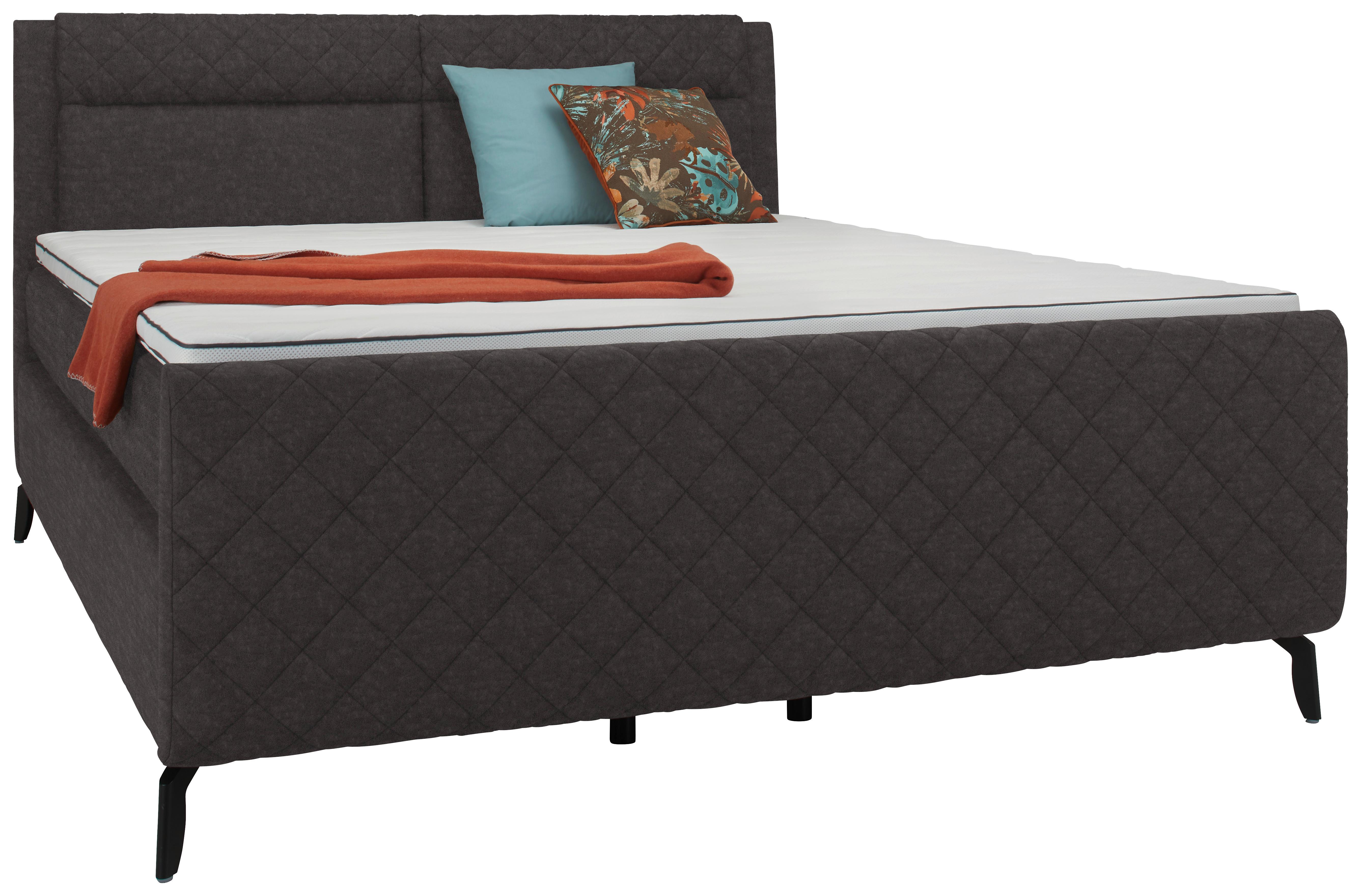 Boxspringbett in Taupe ca. 180x200cm - Taupe/Schwarz, KONVENTIONELL, Holz/Kunststoff (180/200cm)