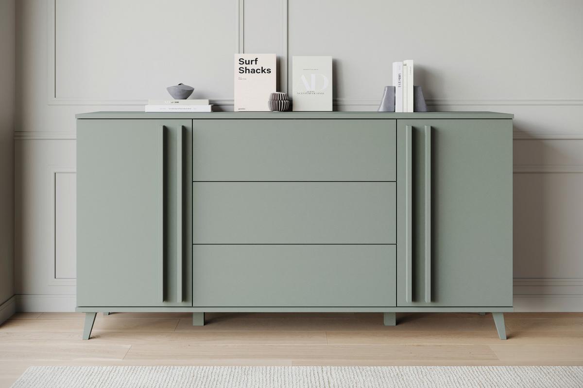 SIDEBOARD Helsinki Salbeigrün B: 150cm - Salbeigrün/Schwarz, Trend, Holzwerkstoff/Kunststoff (150/77,8/39,5cm) - P & B