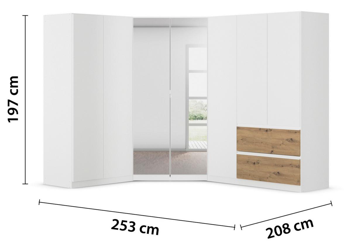 Kotna Omara Za Oblačila Costa, Bela, Barva Hrasta - barve kroma/bela, Moderno, leseni material (208/197/253cm) - Rauch Möbel