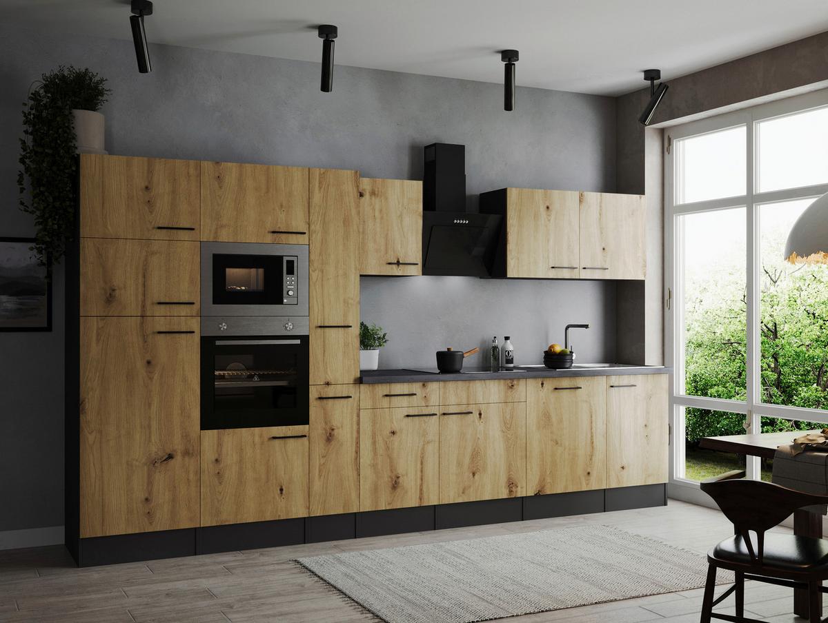 Kuhinjski Blok Z Aparati Oliver, 370cm - črna/siva, Design, kovina/leseni material (370cm) - Respekta