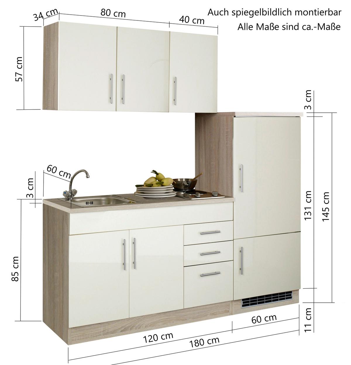 Küchenblock Toronto I m. Geräten Weiß - Chromfarben/Graphitfarben, MODERN, Holzwerkstoff/Metall (180cm) - Held
