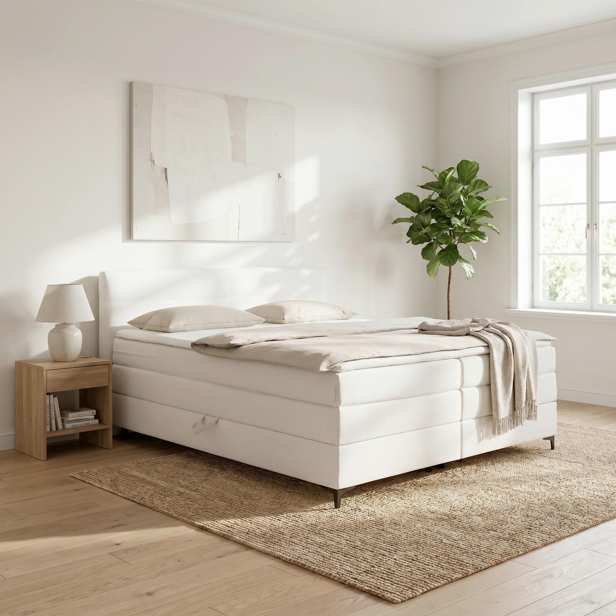 Boxspringbett Bari in Creme ca. 180x200cm - Creme/Schwarz, KONVENTIONELL, Textil/Metall (180/200cm) - Mömax