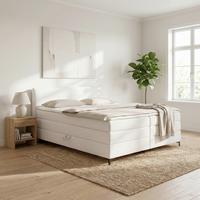 Boxspringbett Bari in Creme ca. 180x200cm - Creme/Schwarz, KONVENTIONELL, Textil/Metall (180/200cm) - Mömax