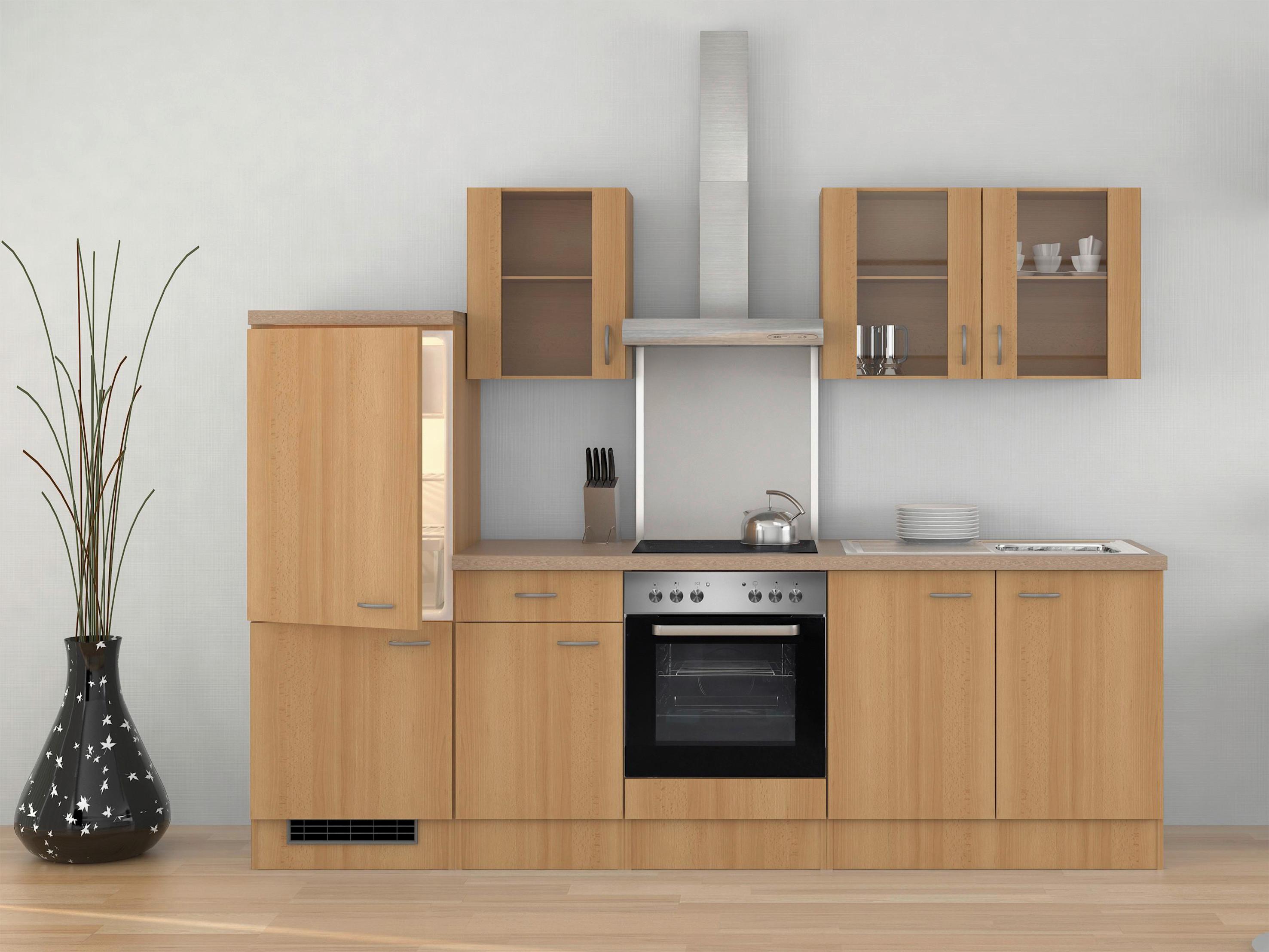 Kuhinjski Blok Z Aparati Nano, Barva Bukve - barve nerjavečega jekla/barve bukve, Moderno, umetna masa/steklo (270cm) - FlexWell