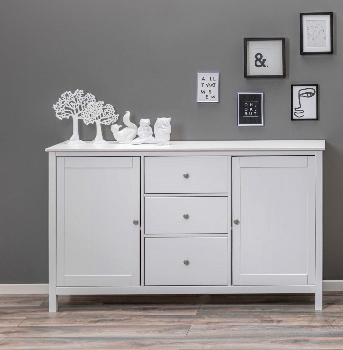 Sideboard Chilly Home ca. 160x96x40 cm Weiß - Silberfarben/Weiß, Design, Holz/Metall (160/96/39,5cm) - Livetastic