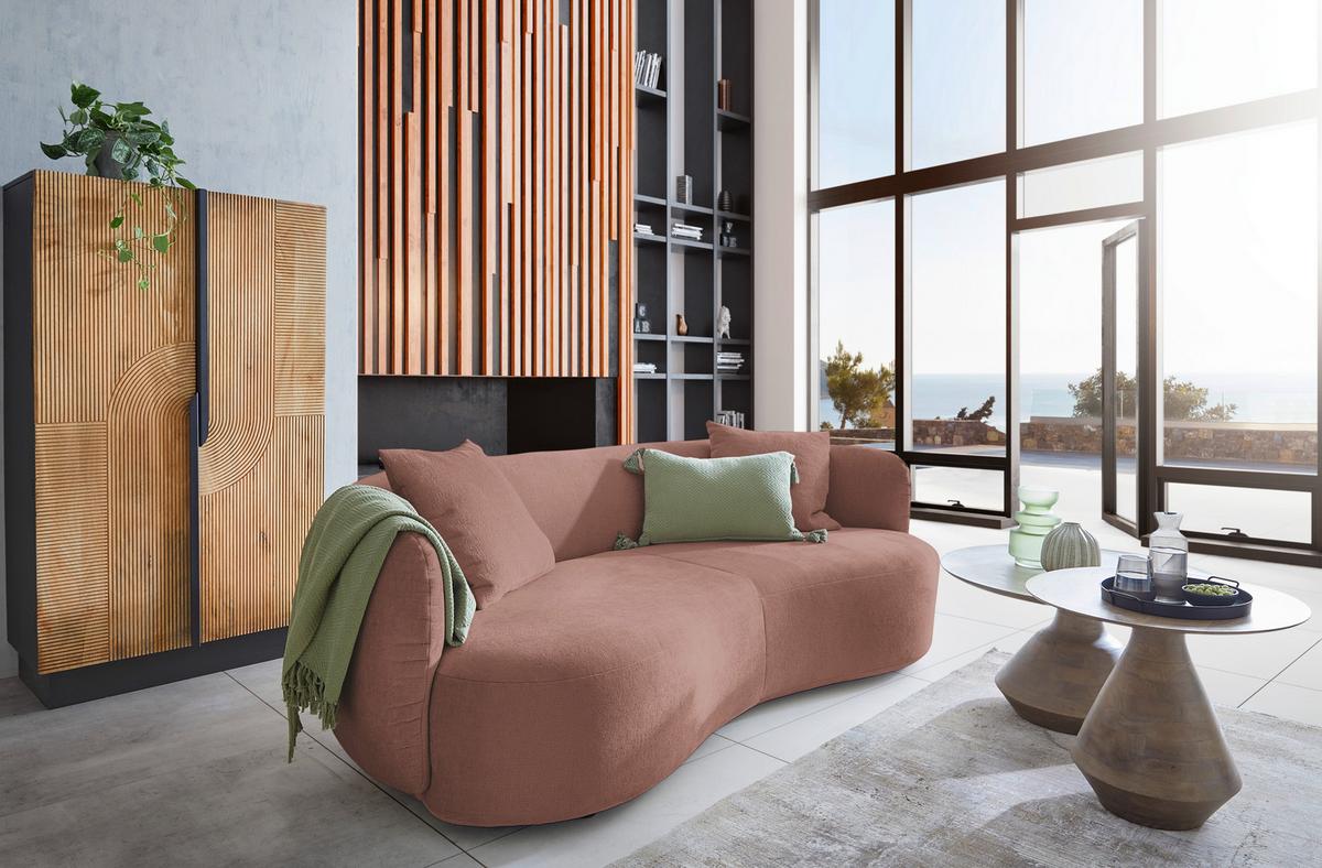 Bigsofa Leonas Rosa - Schwarz/Rosa, MODERN, Kunststoff/Textil (235/72/110cm) - Premium Living