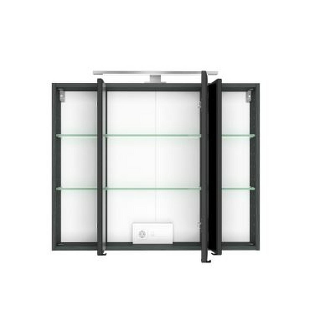 Spiegelschrank Arezzo mit LED 3-türig ca. 80x64 cm Grau - Alufarben, Basics, Glas/Holzwerkstoff (80/64/20cm) - Held