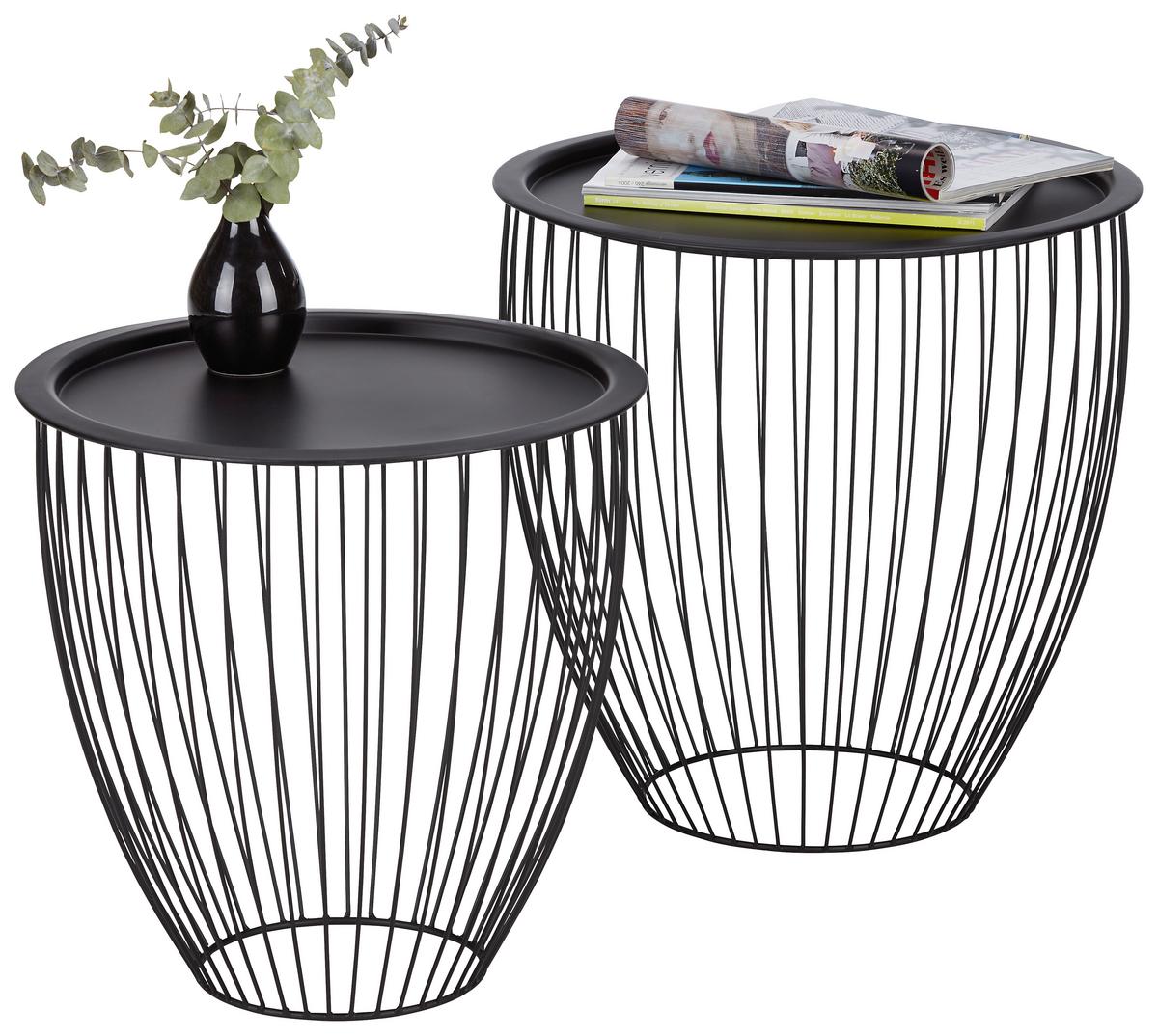 Beistelltischset in Schwarz - Schwarz, MODERN, Metall (47,5-41,5/47,5-42cm) - Mömax