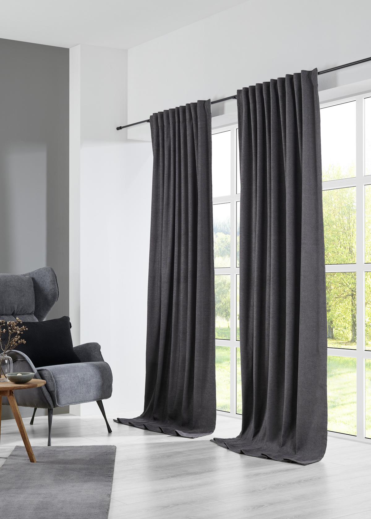 Készfüggöny Elias - antracit, Konventionell, textil (135/245cm) - Premium Living