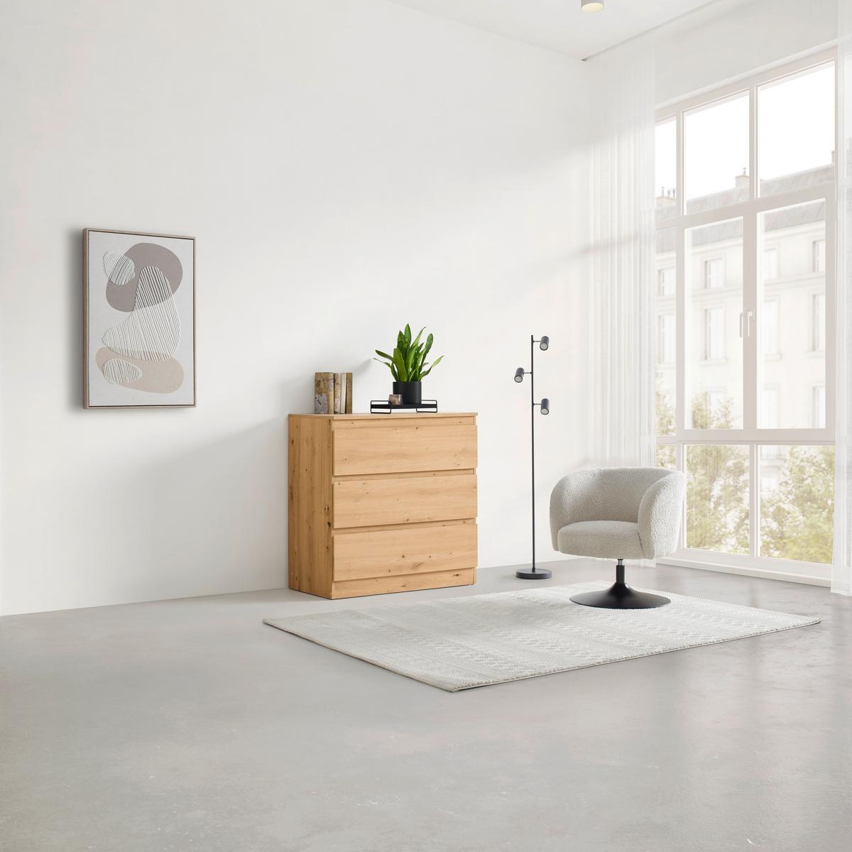 Kommode Mara Eiche Artisan - Silberfarben/Schwarz, KONVENTIONELL, Holzwerkstoff/Kunststoff (77/80/42cm) - Mömax