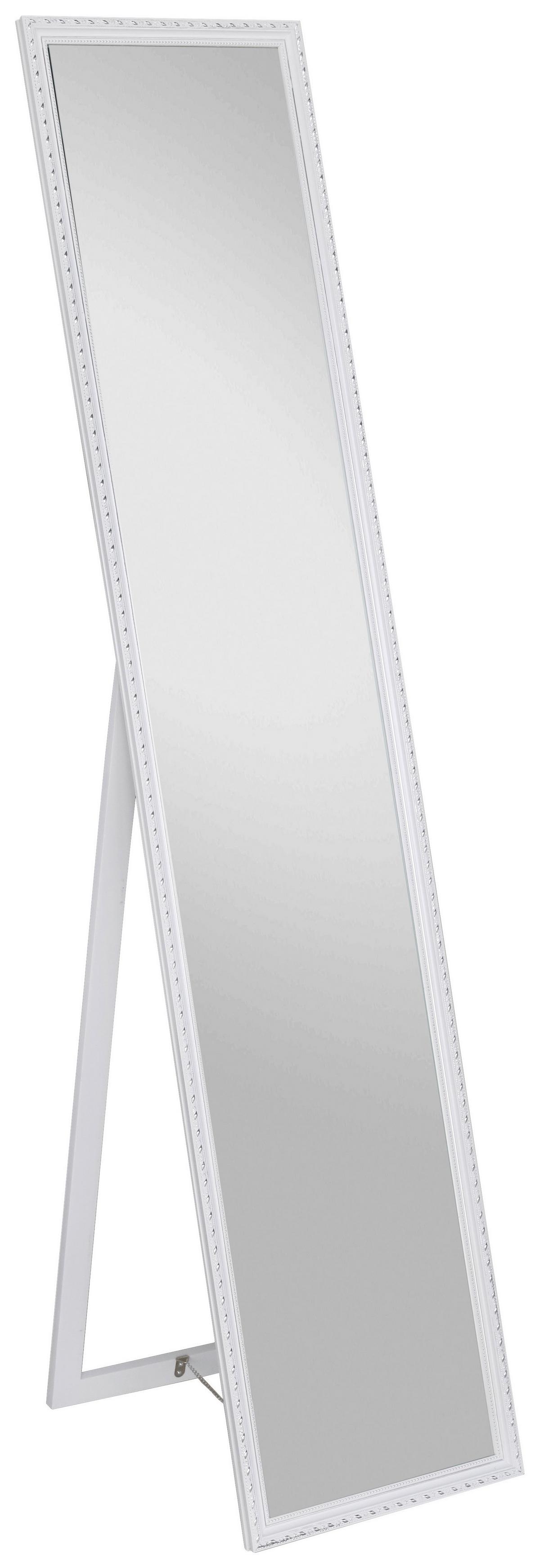 Oglindă cu suport PISA - argintiu/alb, Modern, sticlă/lemn (34/160/2,3cm) - Modern Living