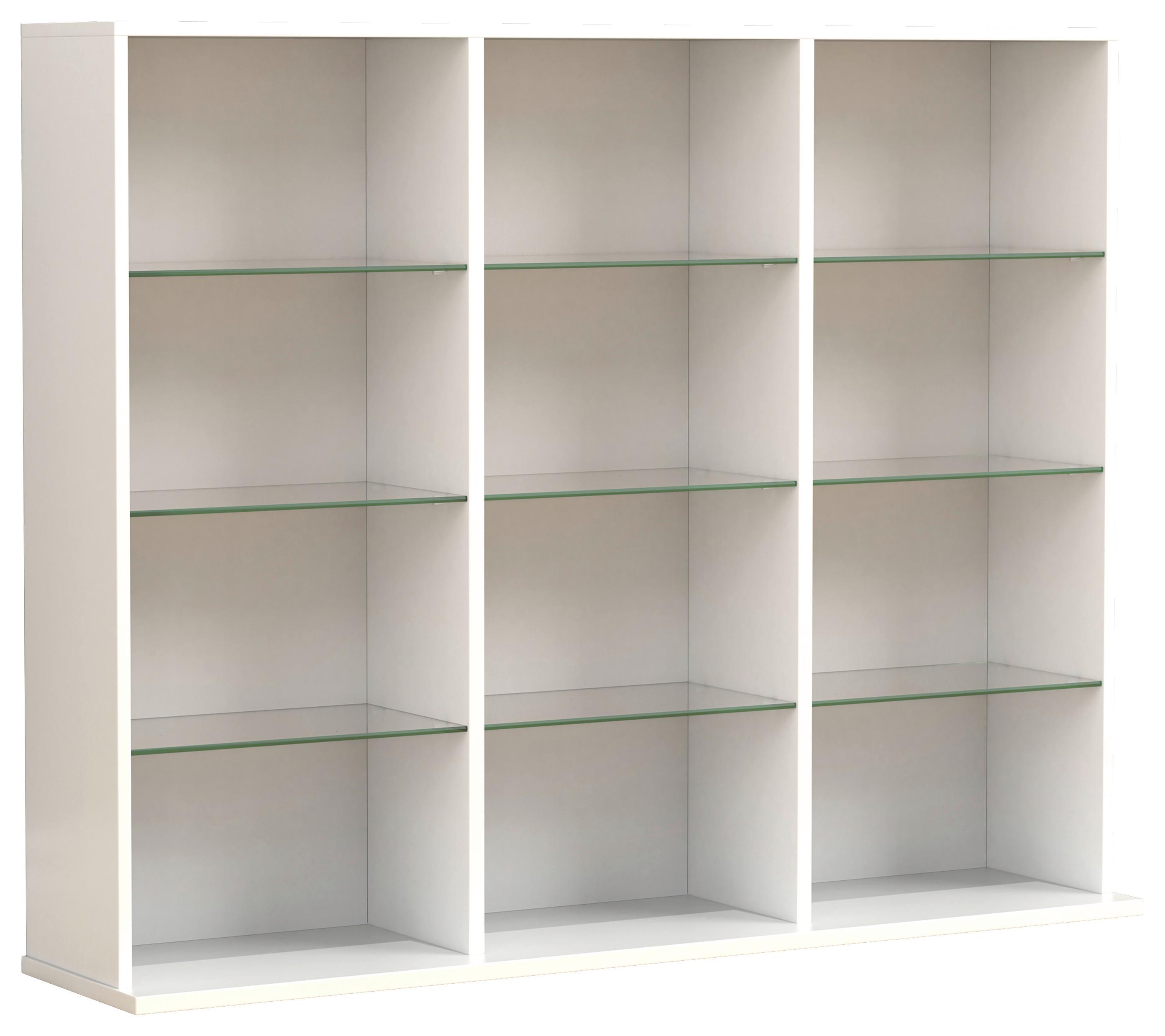 Regal Zilas L, Bela - bela, Design, steklo/leseni material (102/82/23cm) - MID.YOU