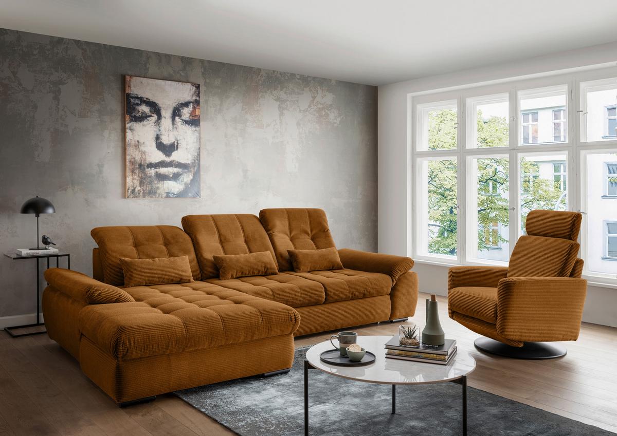 Ecksofa mit Bettkasten Rigatti ca. 184x314 cm Goldfarben - Goldfarben/Schwarz, MODERN, Textil/Metall (184/314cm) - Livetastic