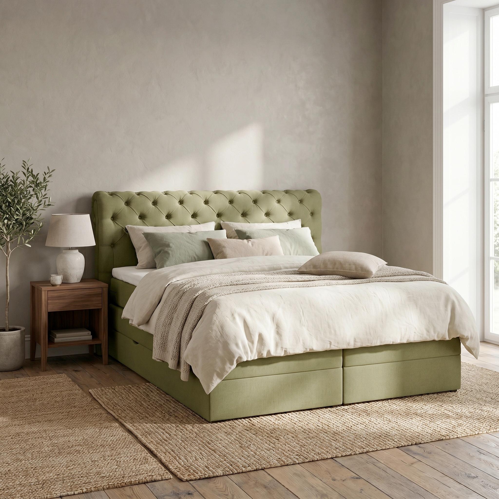Boxspringbett Belano Grün ca. 180x200cm - Grün, KONVENTIONELL, Holz/Holzwerkstoff (180/200cm) - Premium Living
