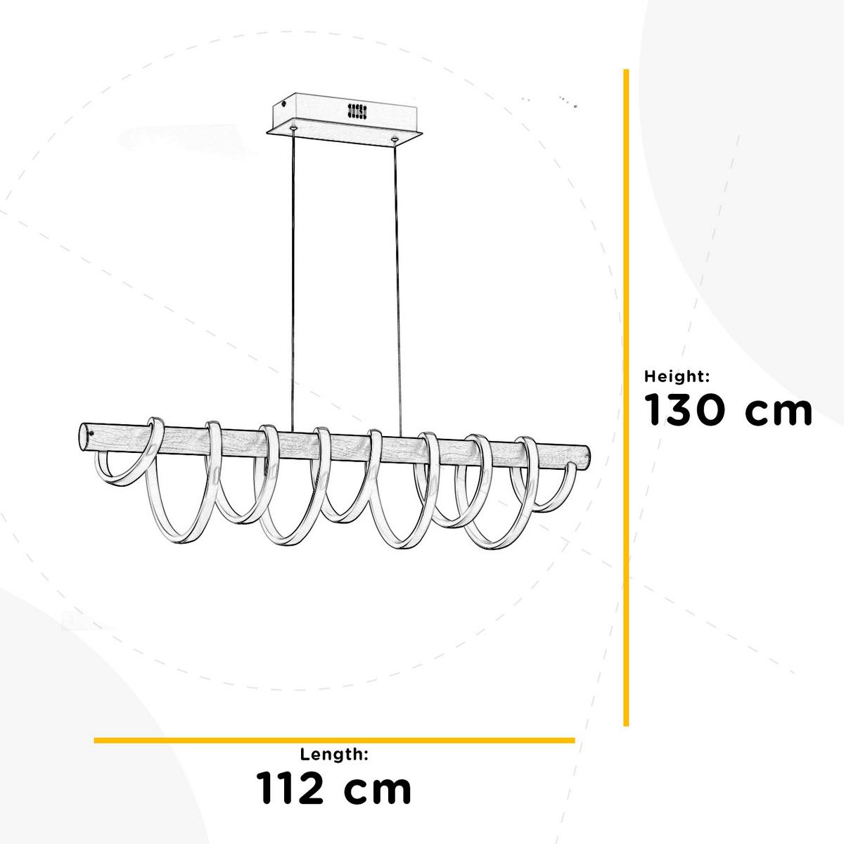 LED-Hängeleuchte Nilo Weiß/Akazie max. 70 Watt - Weiß/Akaziefarben, Natur, Metall (112/22/130cm)