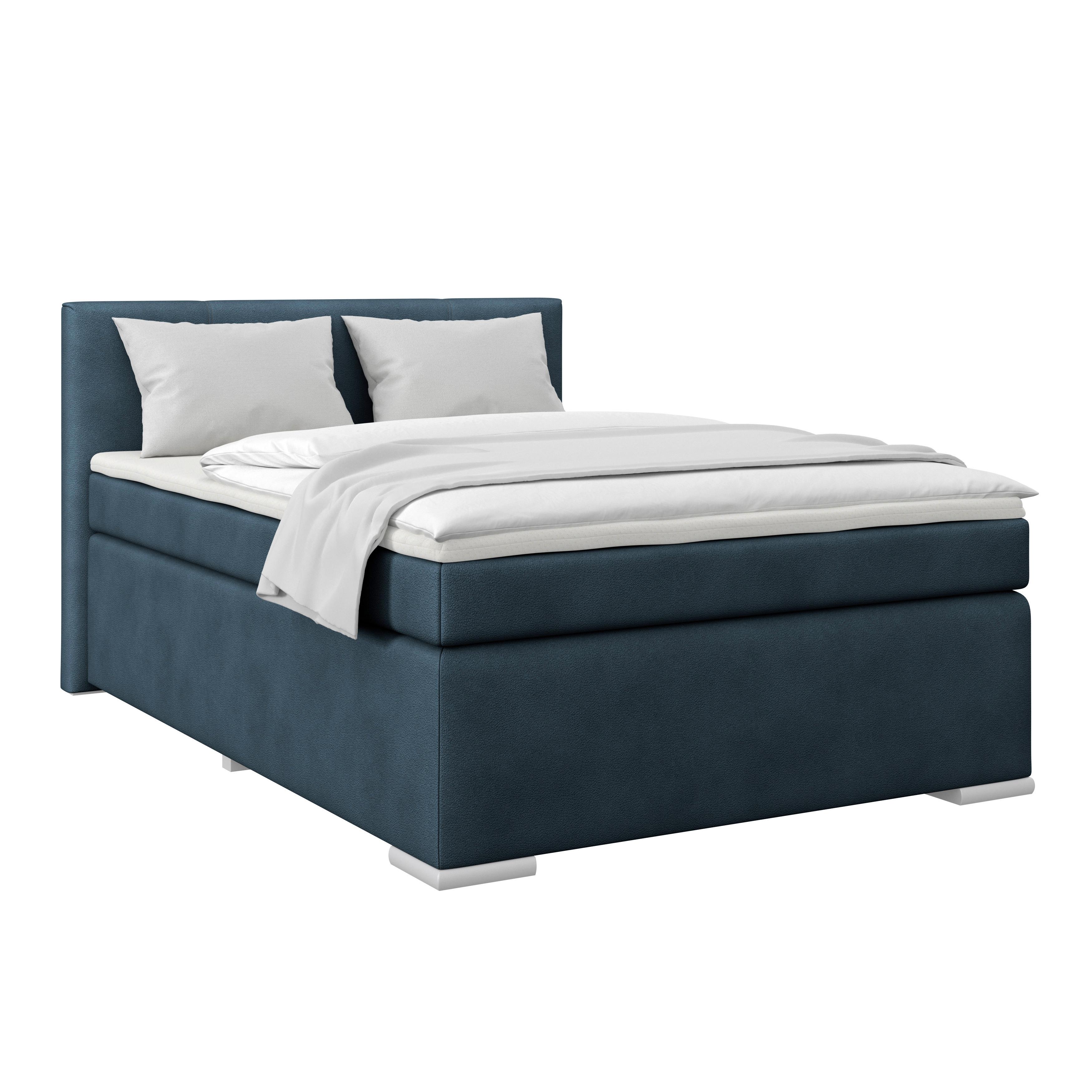 Boxspring Krevet Mira 1 - tamno plava, Basics, metal/tekstil (120/200cm)