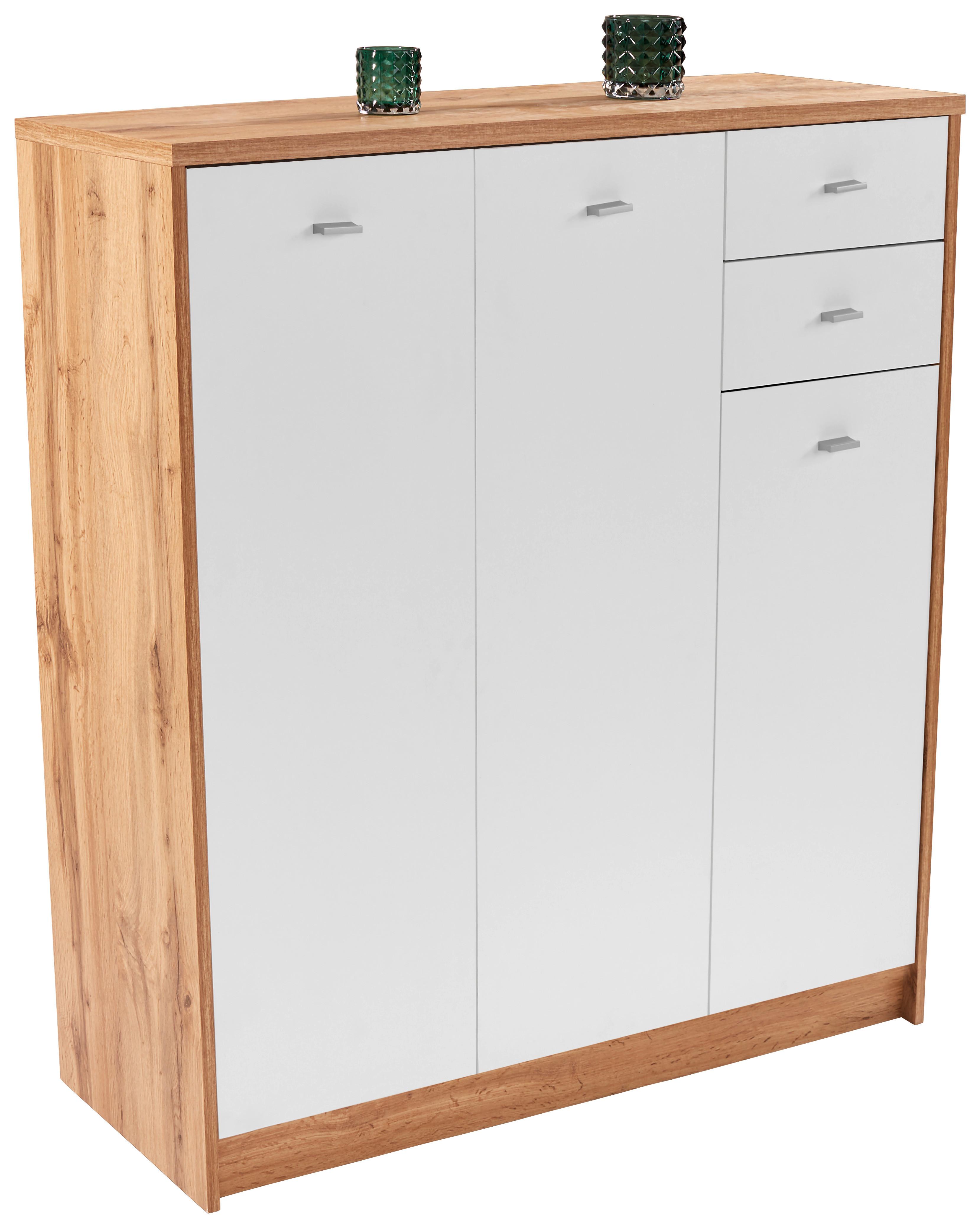 KOMODA 4-YOU NEW YUK09 - chromowy/biały, Modern, materiał drewnopochodny/tworzywo sztuczne (109,1/111,4/34,6cm)