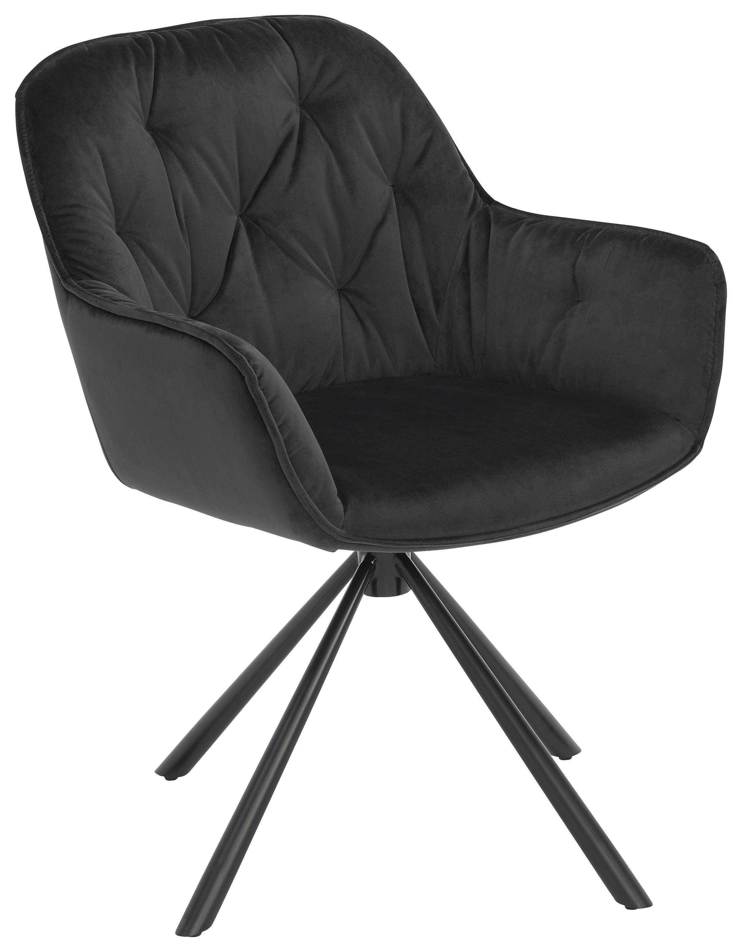 Stol Silvi, Črna, Žamet, Vrtljiv - črna, Moderno, kovina/tekstil (63/85/65cm)