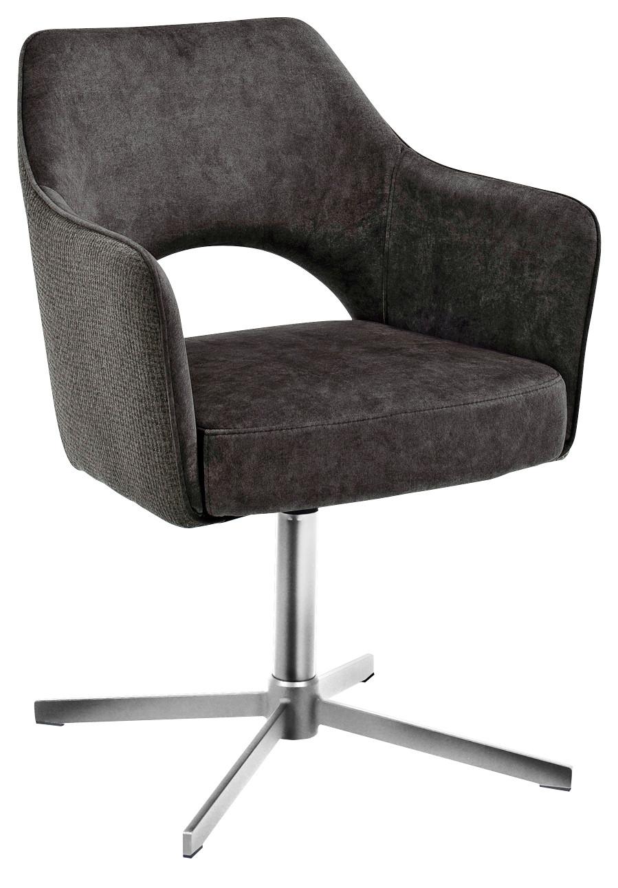 Armlehnstuhl Valletta in Anthrazit Webstoff - Chromfarben/Anthrazit, Konventionell, Textil/Metall (61/85/60cm) - Premium Living