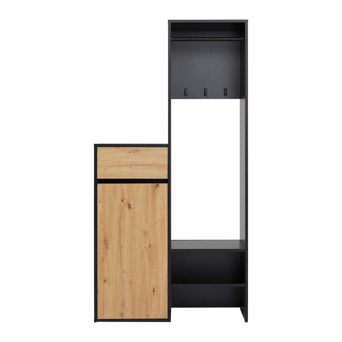 Garderobe Andy in Schwarz/Eiche - Schwarz/Eiche Artisan, Modern, Holzwerkstoff (98/195/38cm) - Mömax