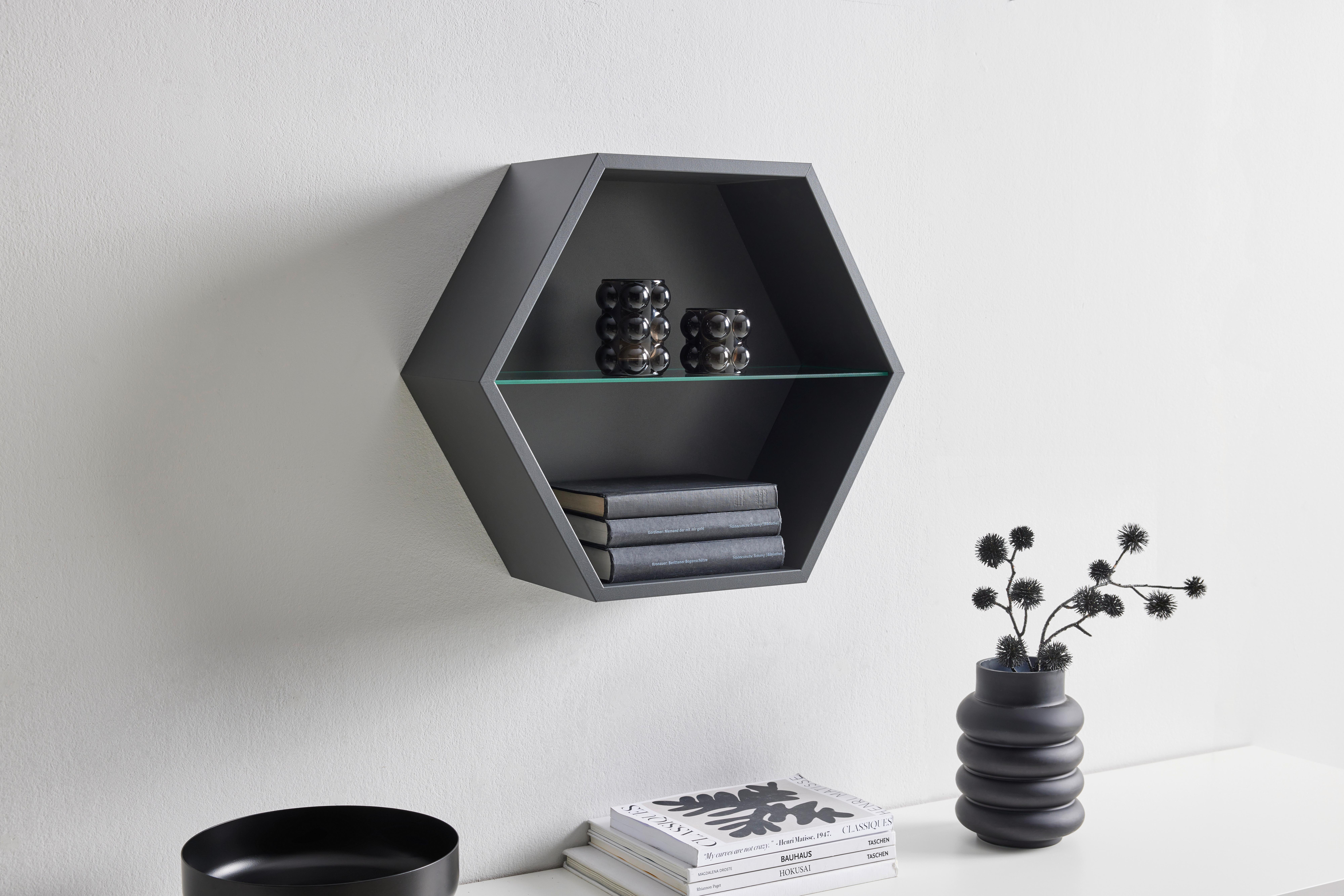 ÉTAGÈRE MURALE EDGE -TOP- -BASED/SB- - anthracite, MODERN, matériau en bois/verre (51/44/19cm) - Based
