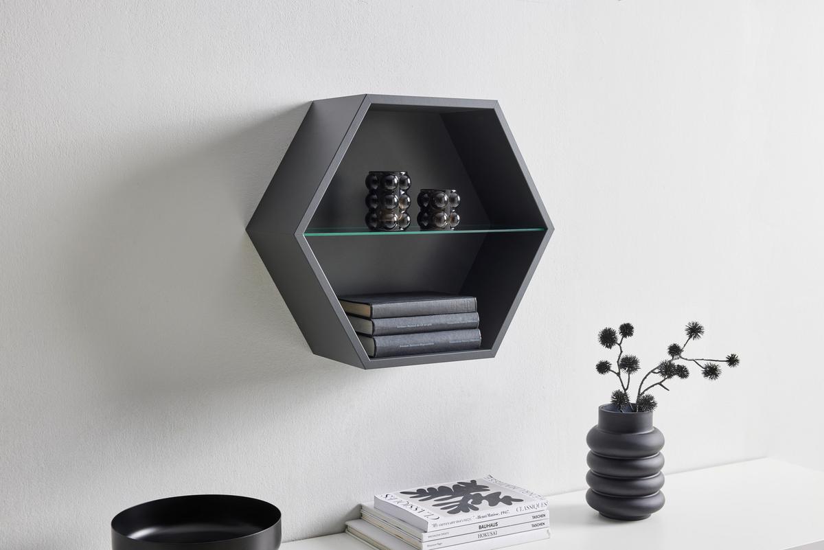 Stenski Regal Edge - antracit, Moderno, steklo/leseni material (51/44/19cm) - Mömax