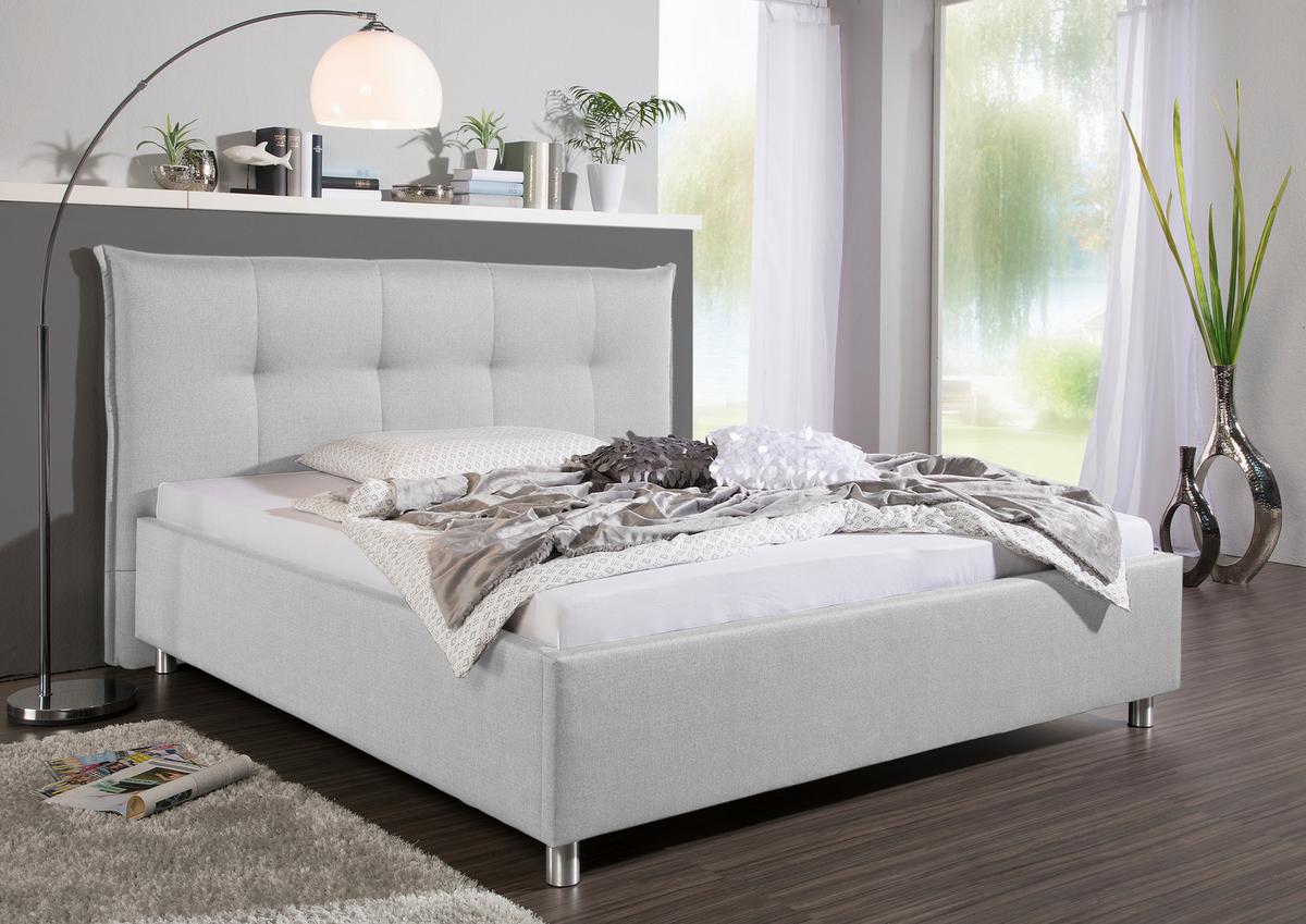 Polsterbett Fraser Hellgrau ca. 160x200 cm - Hellgrau/Alufarben, MODERN, Textil/Metall (160/200cm) - Livetastic