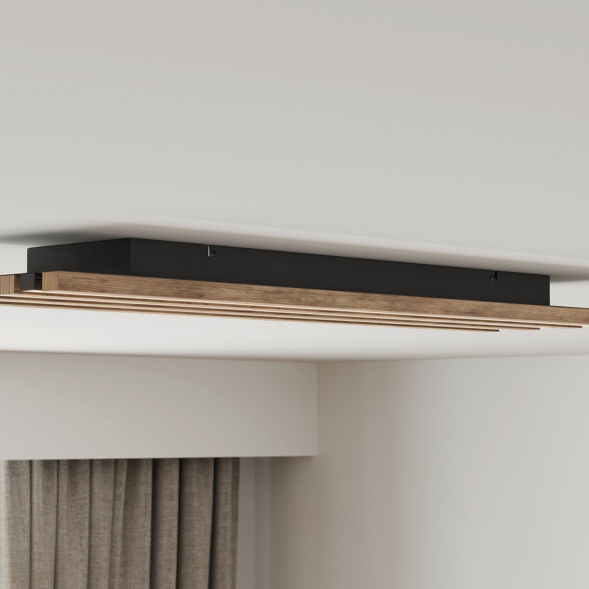 LED-DECKENLEUCHTE 67347D4 HAYDEN - Weiss/Dunkelbraun, Natur, Holzwerkstoff/Kunststoff (80/20/5cm) - Globo