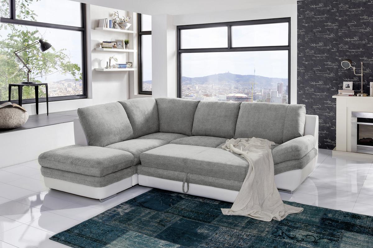 Wohnlandschaft "Nardo" , Dunkelgrau - Chromfarben/Dunkelgrau, MODERN, Textil/Metall (221/264cm) - MID.YOU