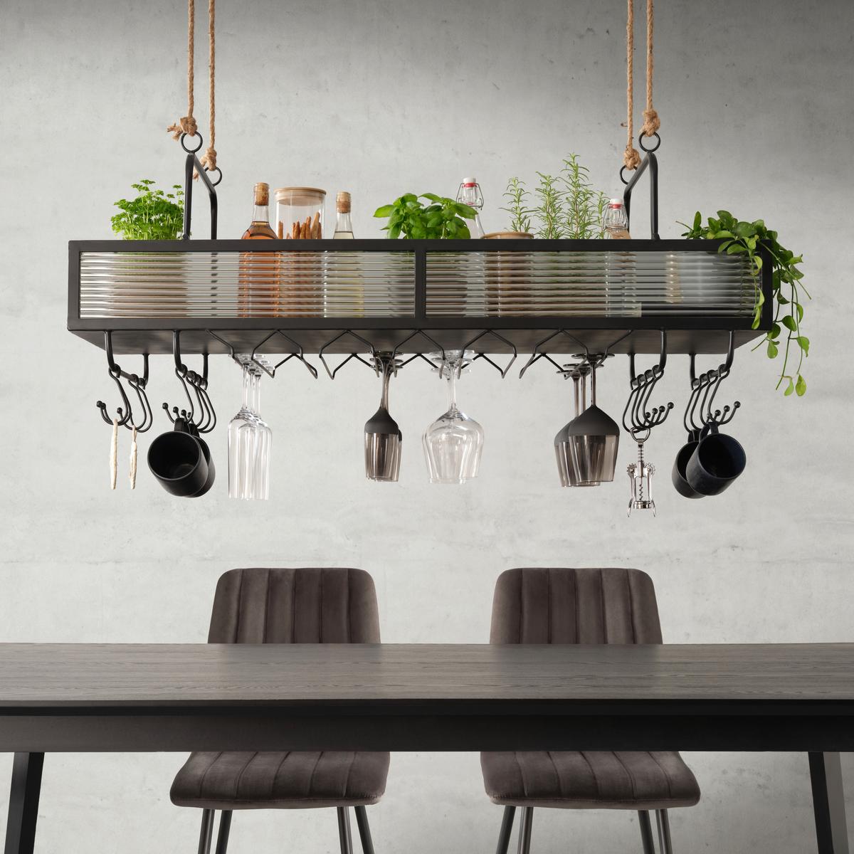 Hängeelement in Naturfarben/Schwarz - Schwarz/Naturfarben, Lifestyle, Glas/Holzwerkstoff (123/48/40cm) - Premium Living