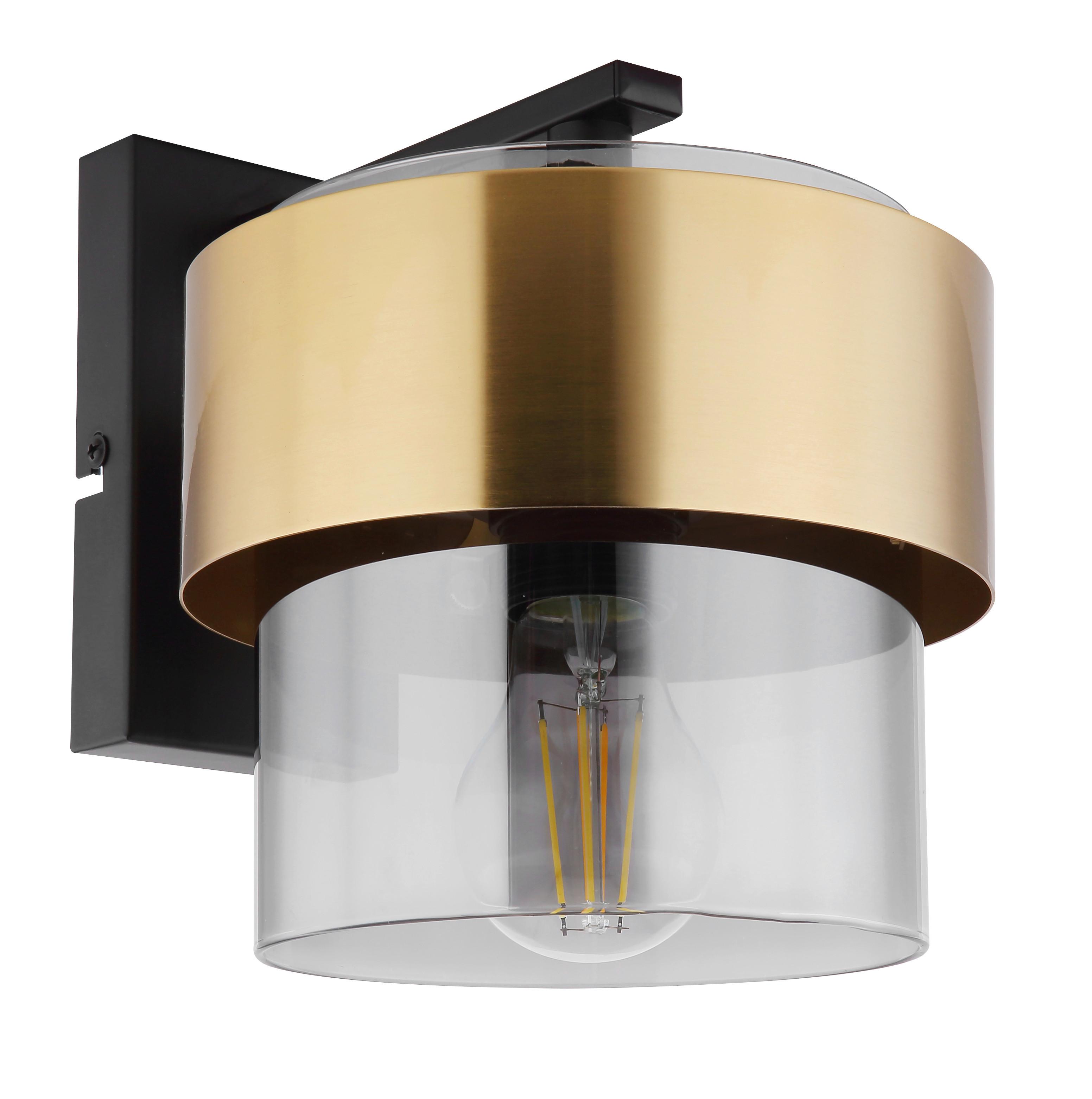 Wandleuchte Milley in Schwarz/Messing max. 60 Watt - Messingfarben/Schwarz, MODERN, Glas/Metall (18/23,5/21,5cm)