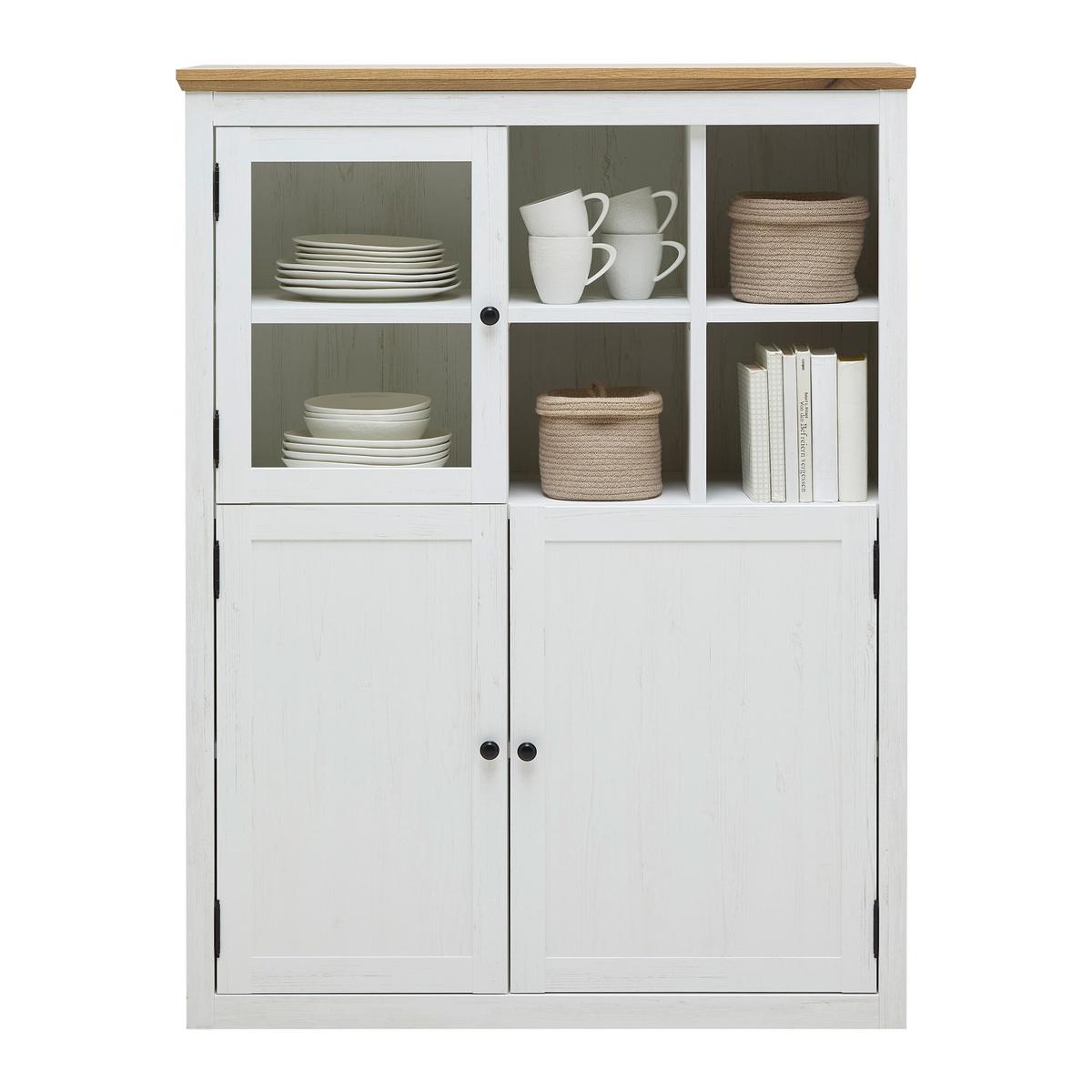 Highboard Korsika Eichefarben/Weiß - Eichefarben/Schwarz, ROMANTIK / LANDHAUS, Glas/Holzwerkstoff (105,5/140/43cm) - Mömax