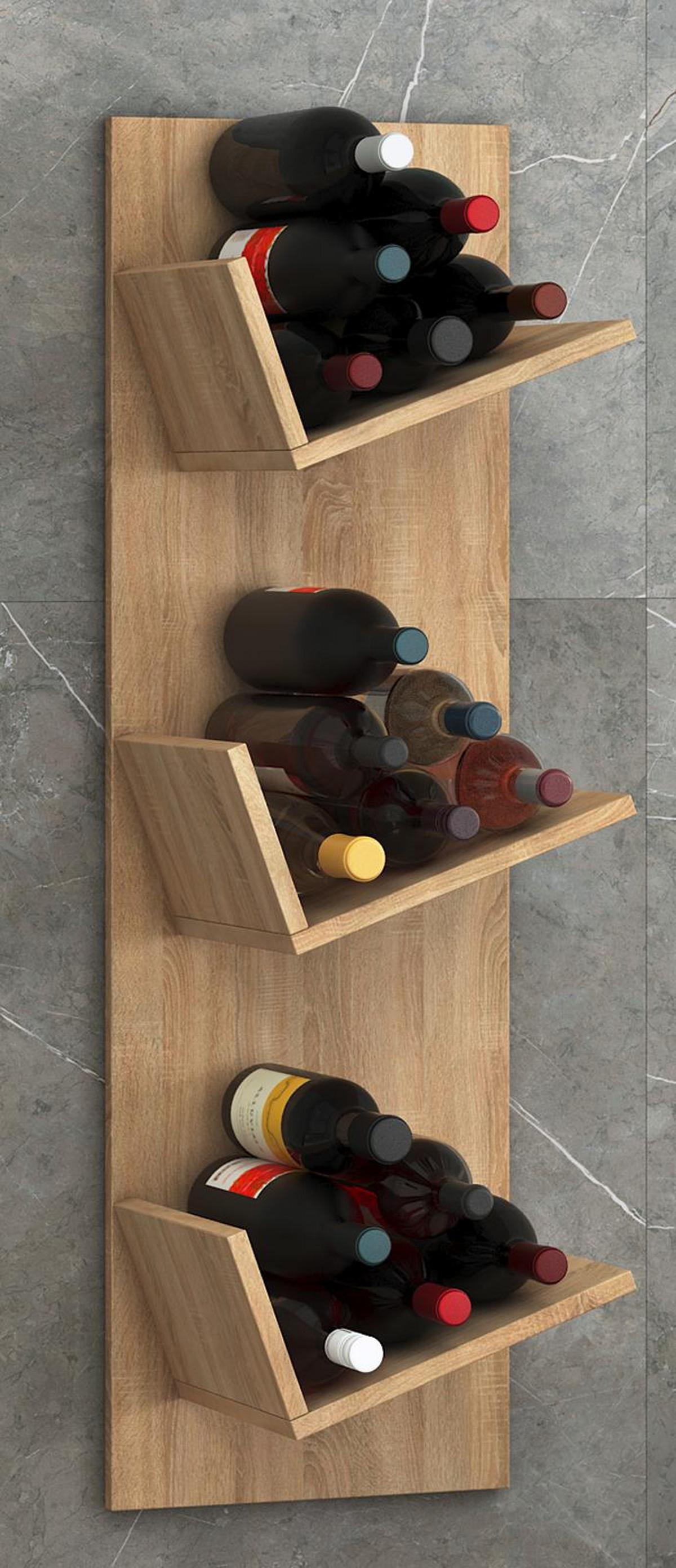 Weinregal VINOSI Eiche Dekor ca. 33x106x26 cm - Eichefarben, Basics, Holzwerkstoff (33/106,5/25,6cm) - MID.YOU
