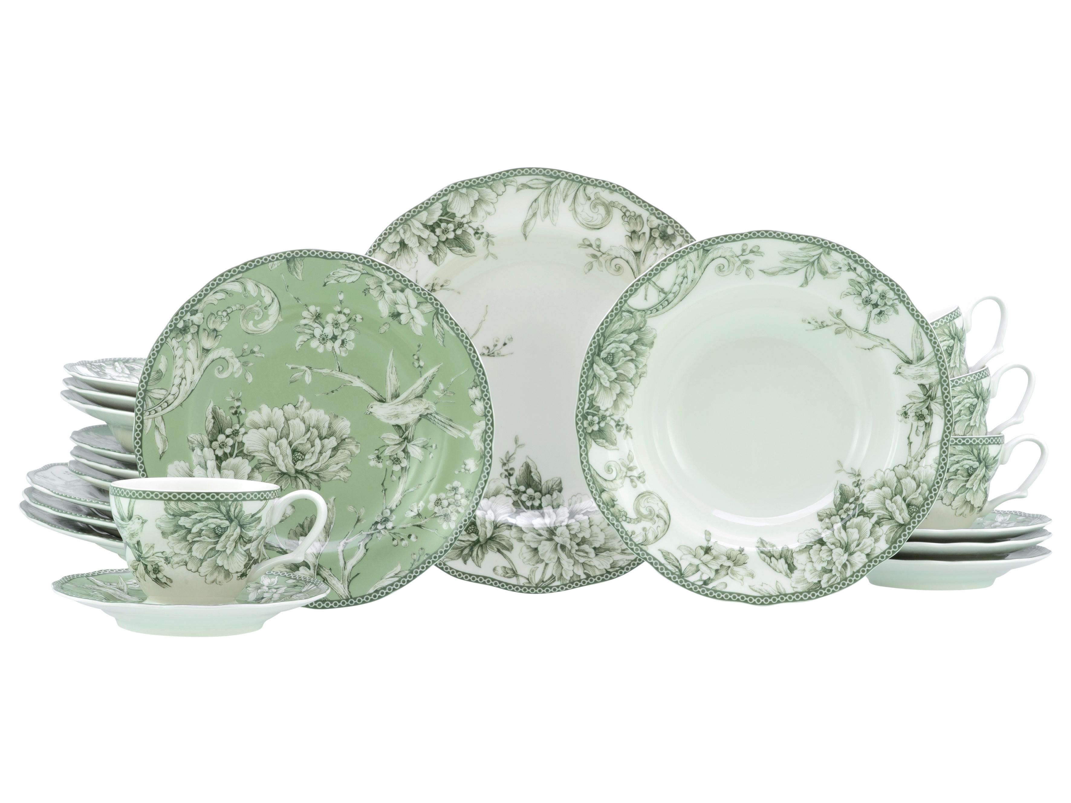 Serviciu de masă Adelaide 20/1 - alb/verde, Basics, ceramică - Creatable