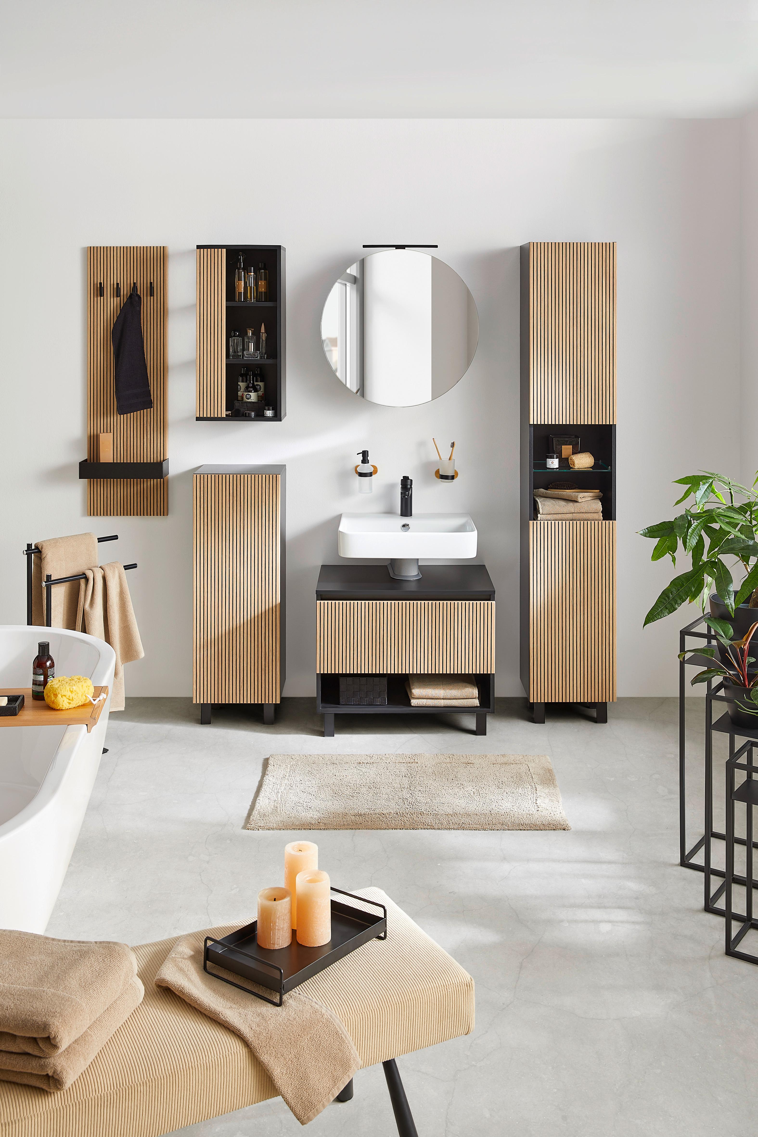 HÖGSKÅP VENEZIA -EXKLUSIV- - svart/ekfärgad, Lifestyle, trämaterial/glas (35/195/32cm) - Mömax