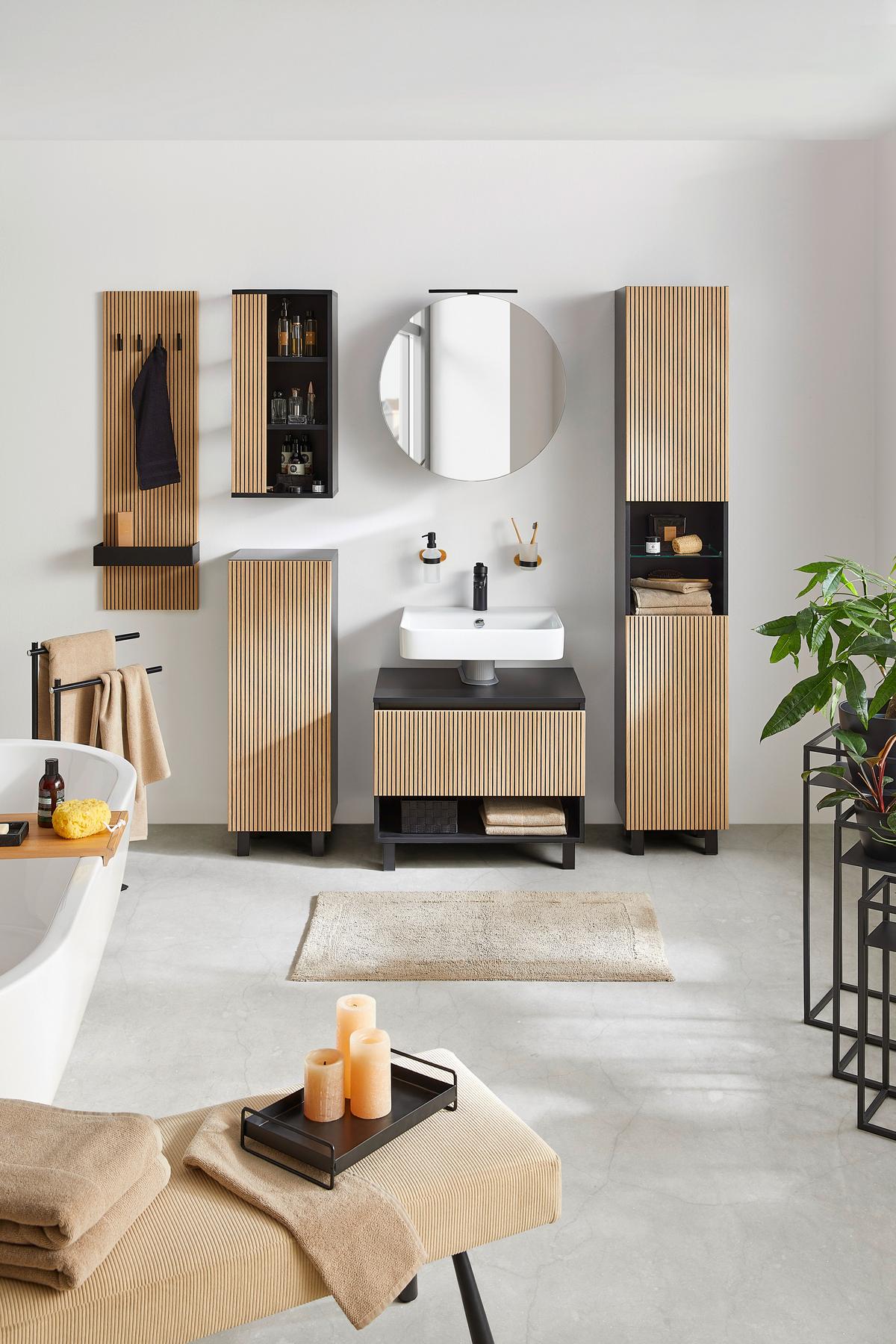 Visoki Element Venezia - boje hrasta/crna, Lifestyle, staklo/drvni materijal (35/195/32cm) - Mömax