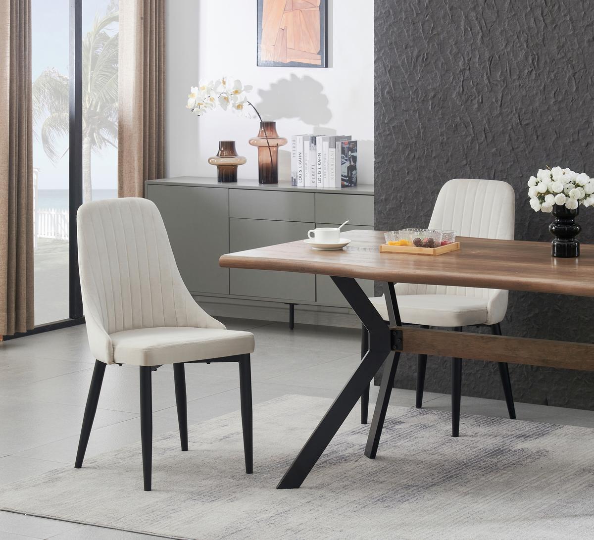 STUHL-SET CLAUDIA - Creme/Schwarz, Modern, Textil/Metall (44/88/58cm) - MID.YOU